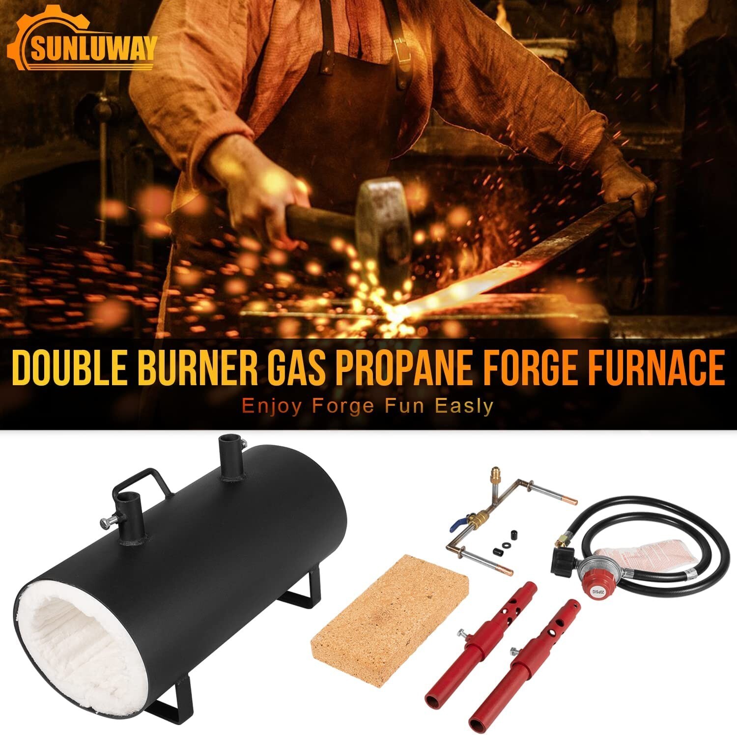 Portable Propane Forge Double Burner-Blacksmith Knife&Tool Make Equipment