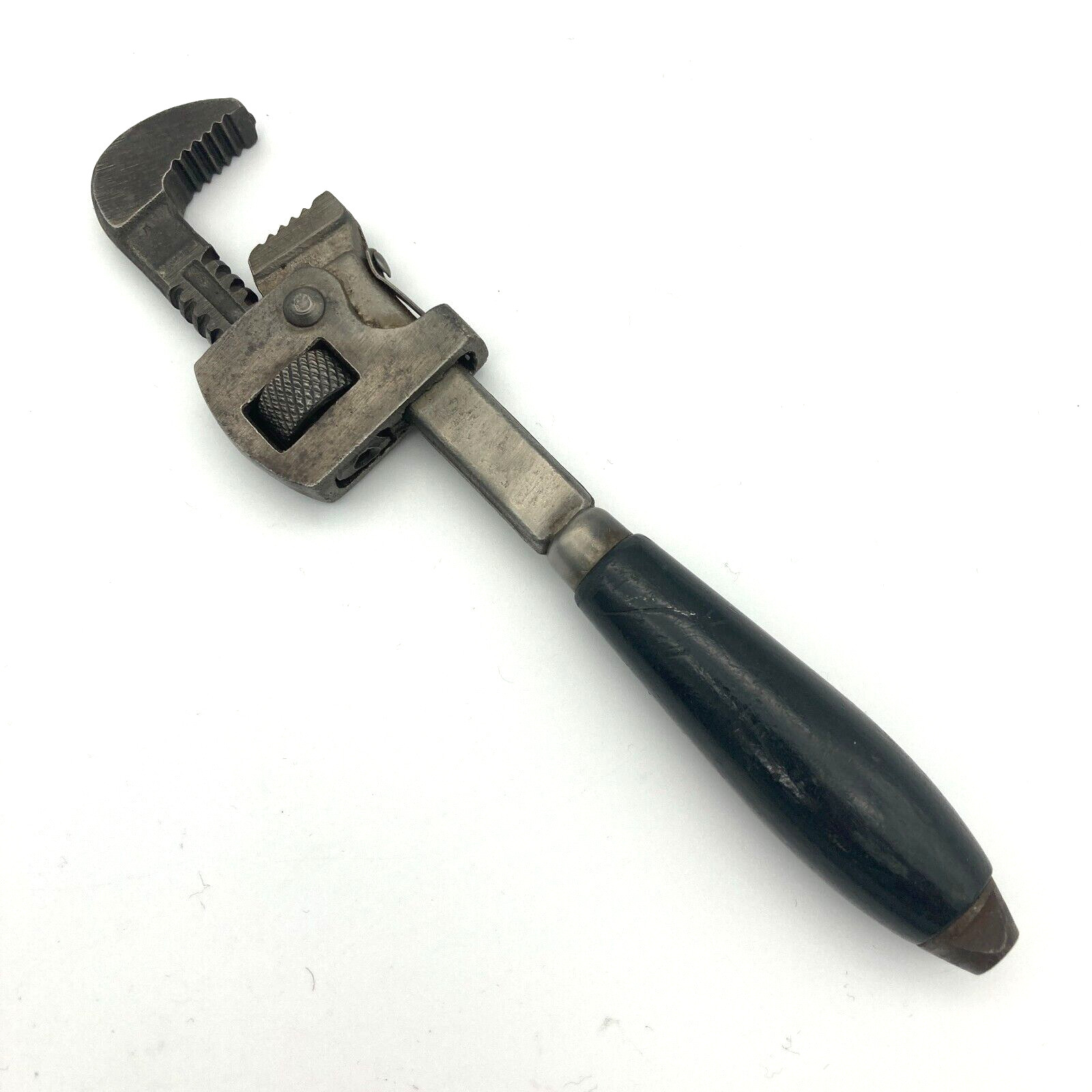 Antique Black Wood Handle Small Size 6″ Long Adjustable Pipe Monkey Wrench Tool