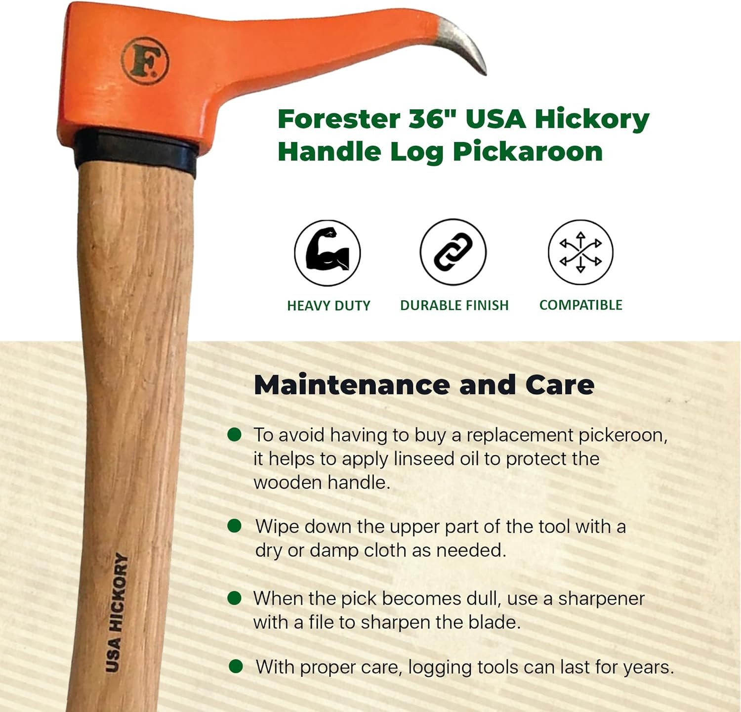 Pickaroon Logging Tool 36In | USA Hickory Handle | Hookaroon Logging Tool | Log