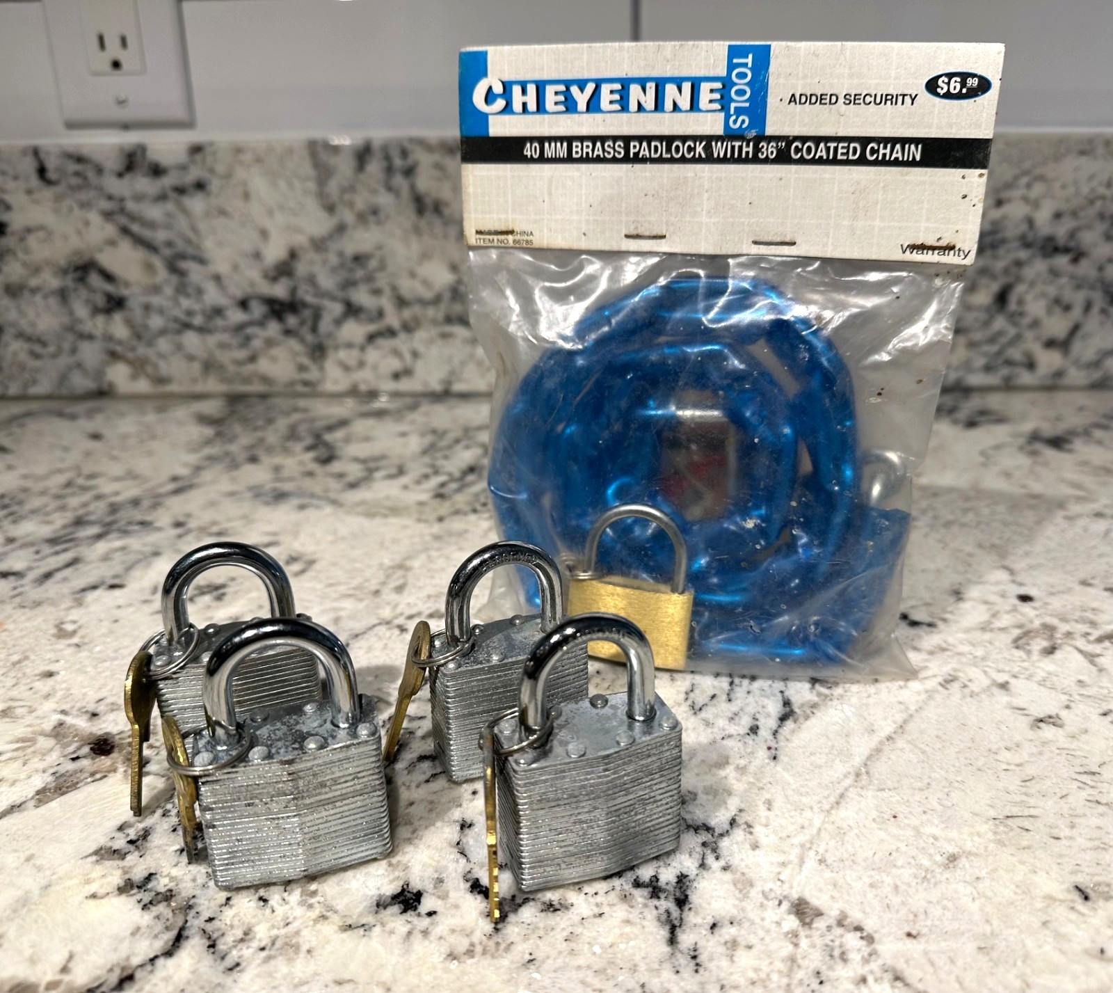 HARDENED Laminated Steel Movers Padlock Lot of 5 40mm w/ Keys + Chain/Lock NOS