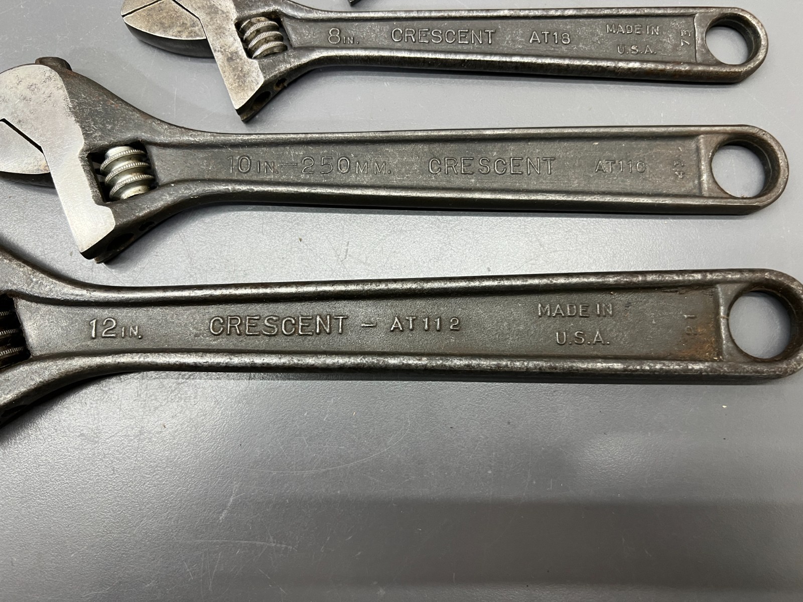 (O) VINTAGE CRESCENT AT SERIES BLACK 4pc ADJUSTABLE WRENCH SET 6 8 10 12 – USA