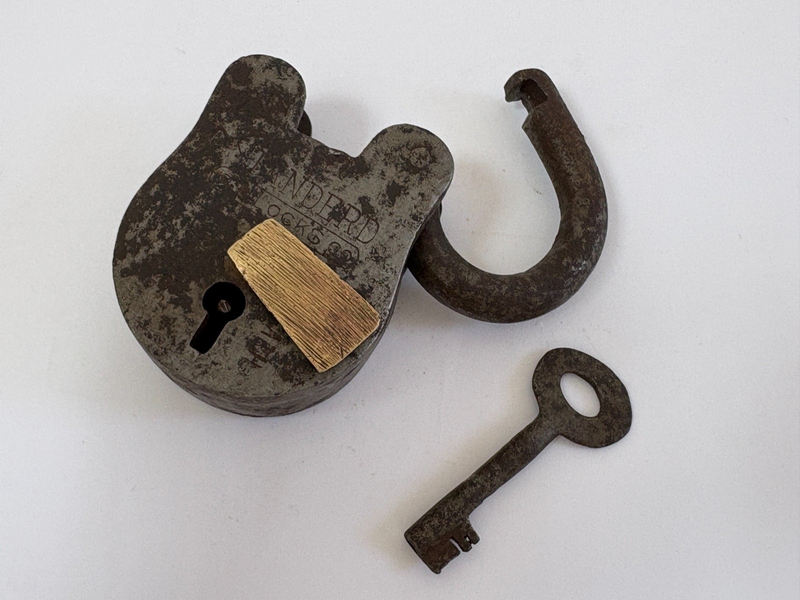 Vintage Standard Locks Co Brass Iron Padlock with Key Rich Patina Collectible