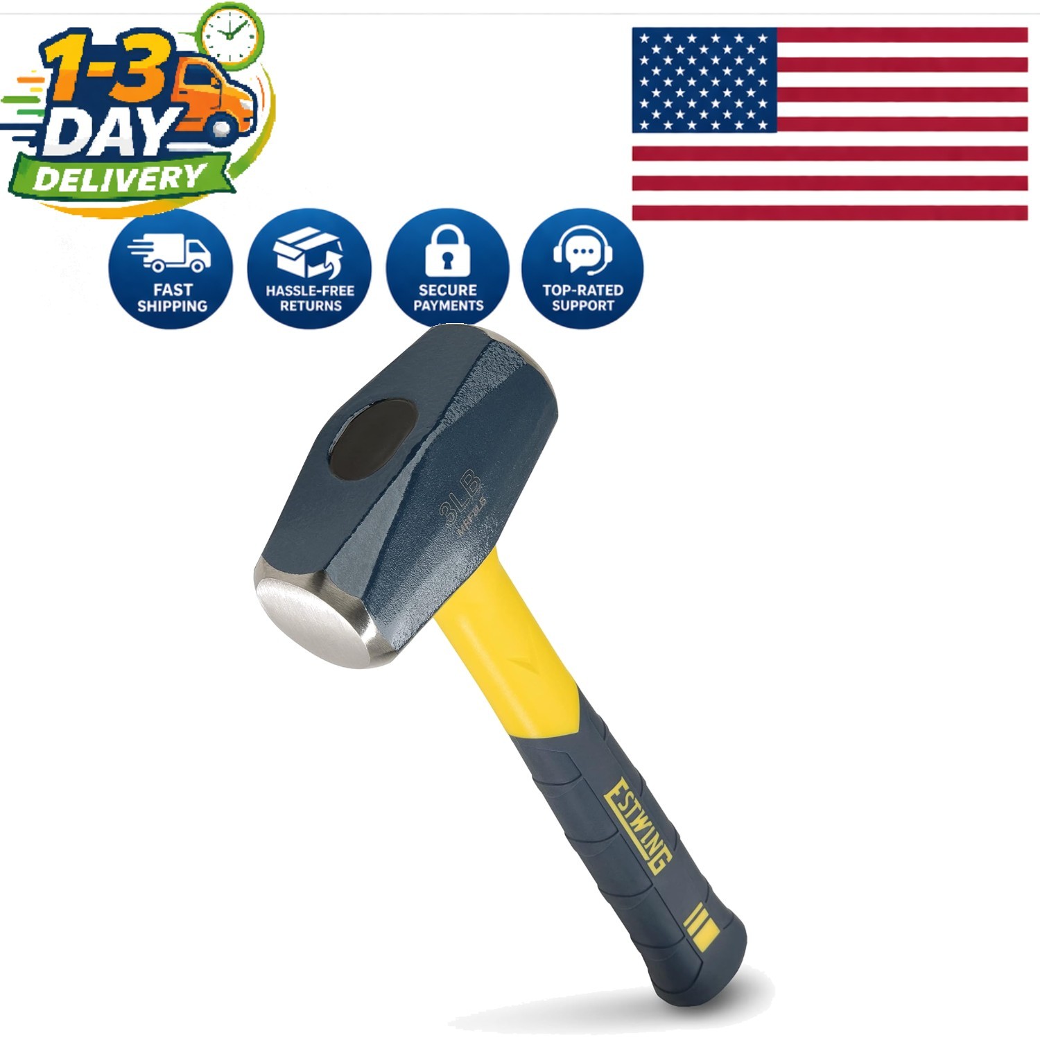 3lb Forged Steel Drilling Hammer – Ideal for DIY Projects & Heavy Hammering