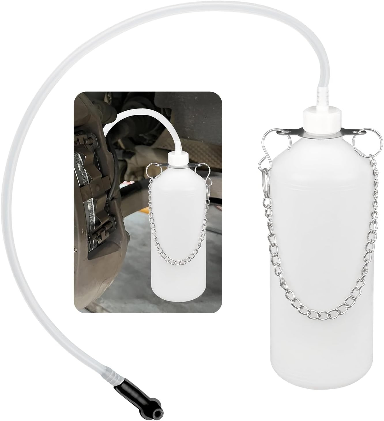 1L Car Brake Bleeder Bottle Kit with 23.03″ Silicone Hose & Universal Adapter
