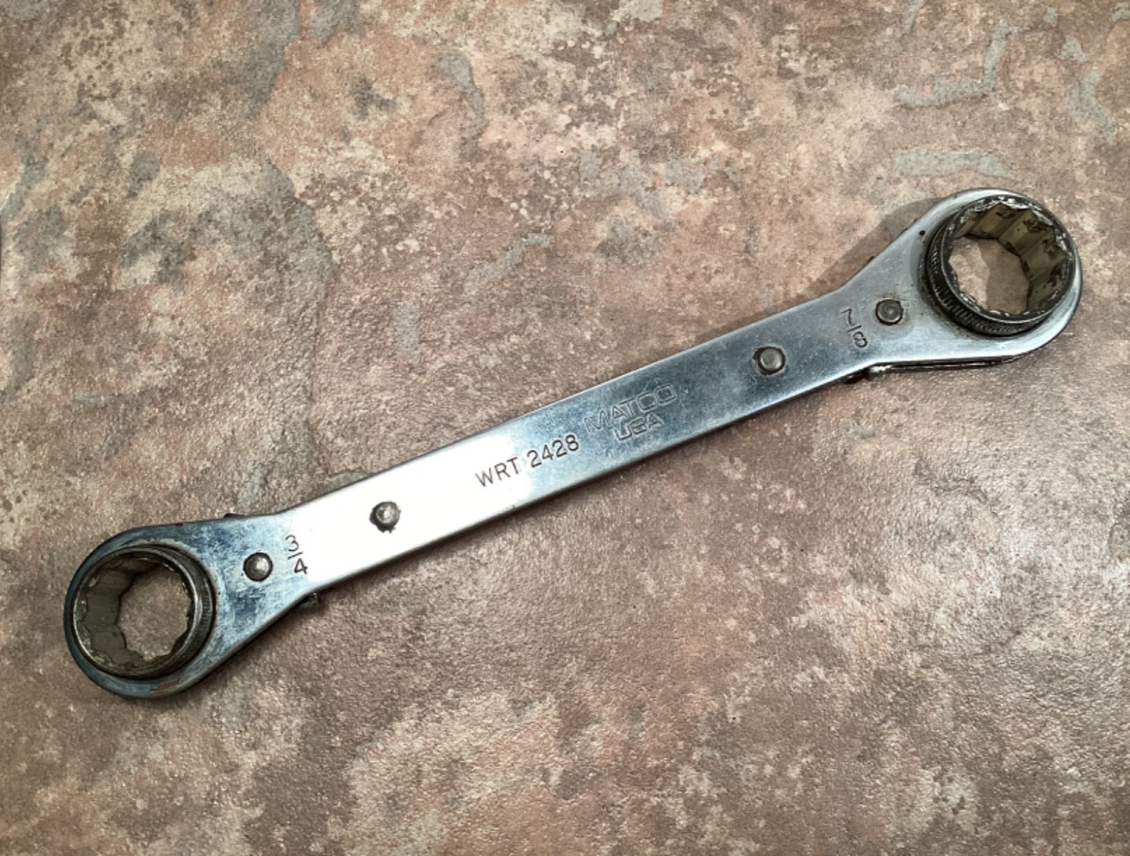 Vtg Matco Ratcheting Wrench Box Ends #2428 SAE 9 1/4″ Length 3/4″ & 7/8″ USA