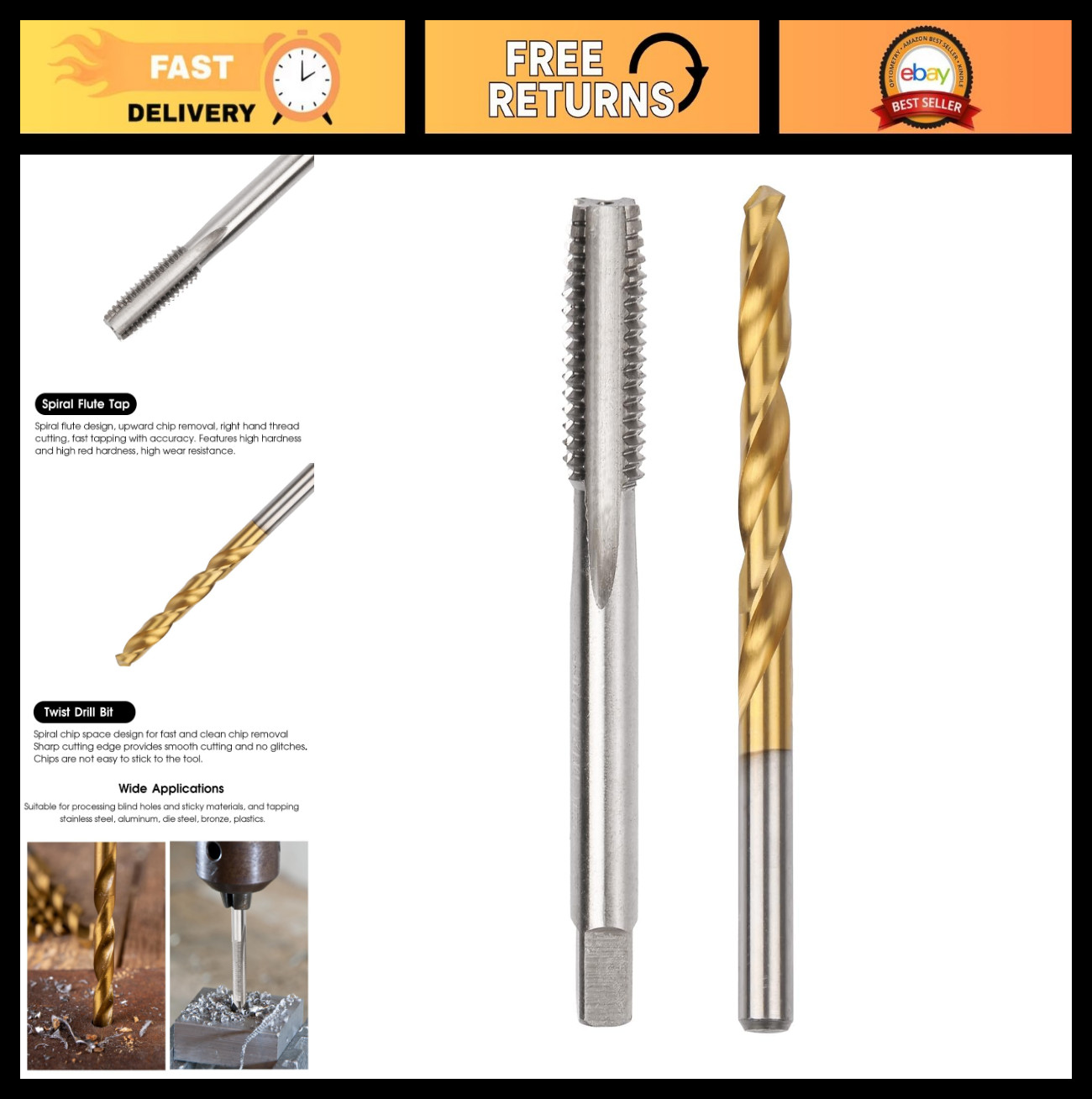 M12 x 1.25 Metric Thread Tap & 10.8mm Twist Drill Bit Set – Titanium Coated HSS