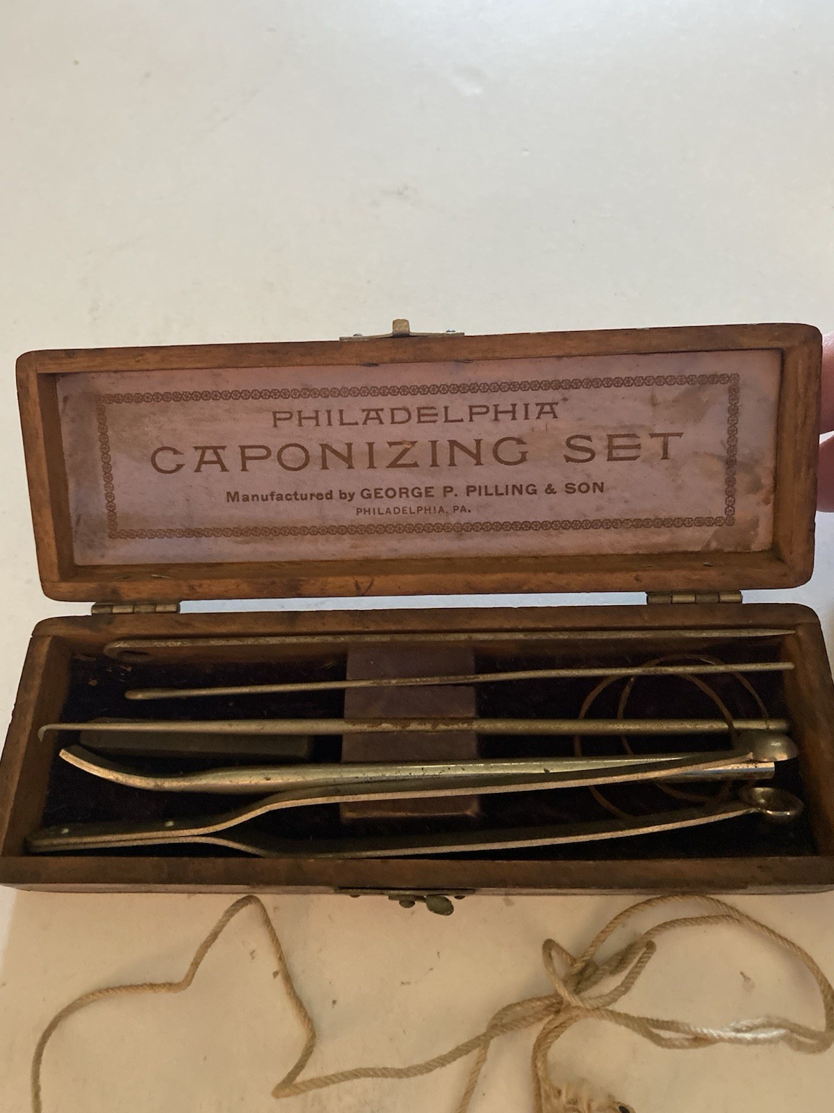 Antique Philadelphia Caponizing Set By George G Pilling And Son In Wooden Box