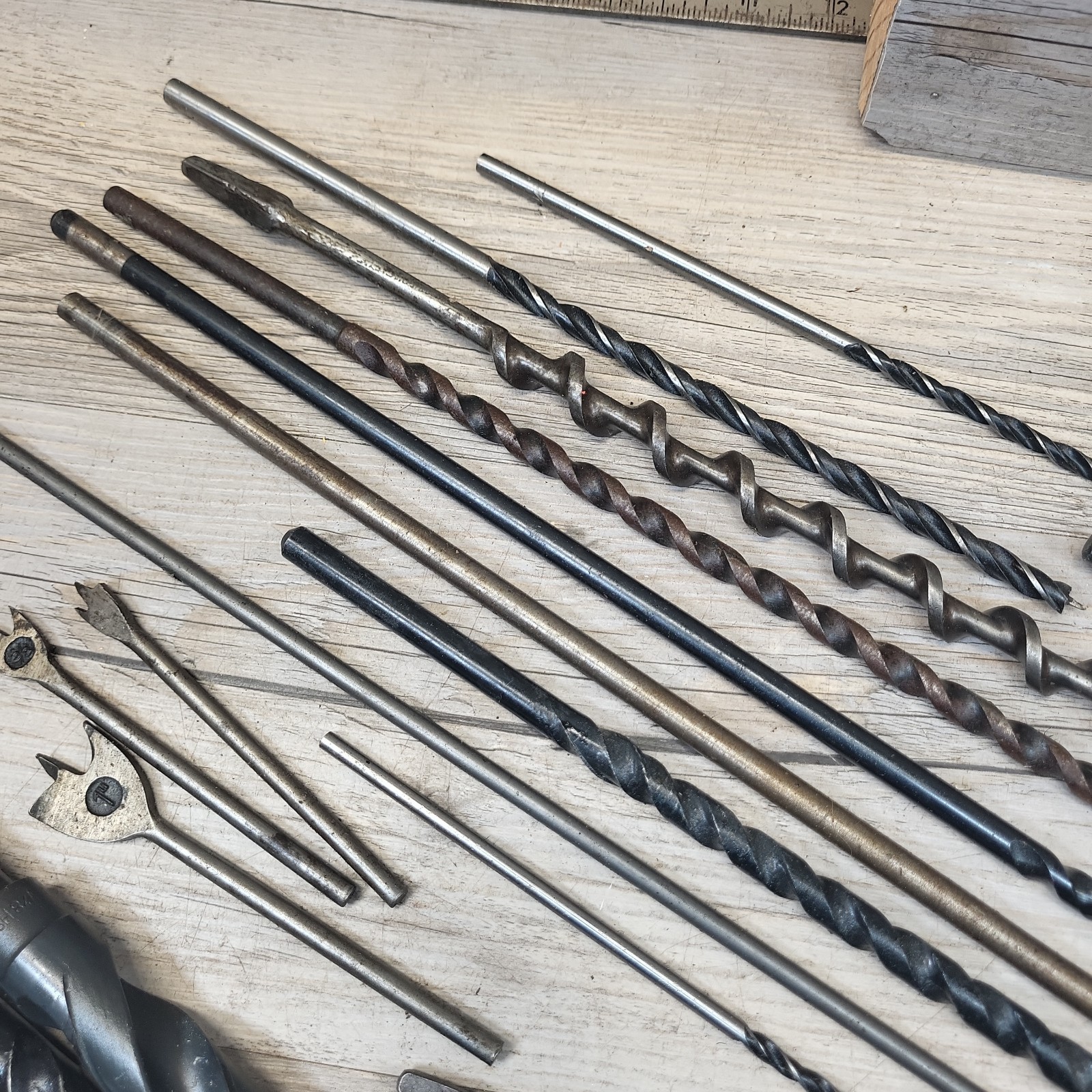 Lot of 25 antique assorted Vintage Auger Drill Long Bore Drill Bits Mixed