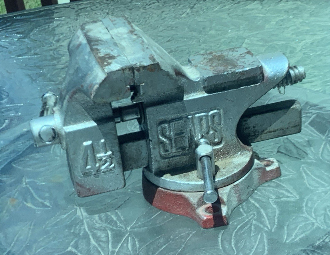 Vintage Sears 4-1/2″ Bench Vise 5178 w Swivel Base and Pipe Jaws Free Shipping