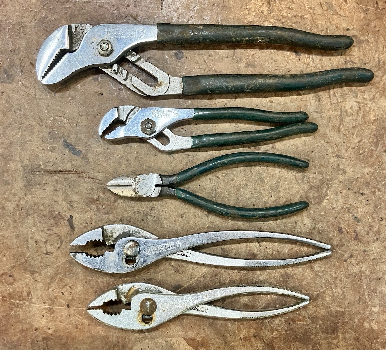 Vintage Diamond Horseshoe Tool • 5 Piece Plier, Slip Joint, Side Cutter Lot USA