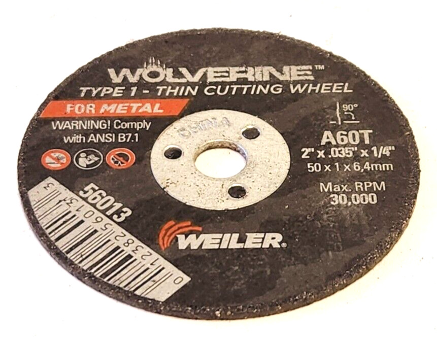 WEILER 56013 WOLVERINE 2″ X .035″ AO TYPE 1 CUT-OFF WHEEL, A60T 1/4″ A.H. (NEW)