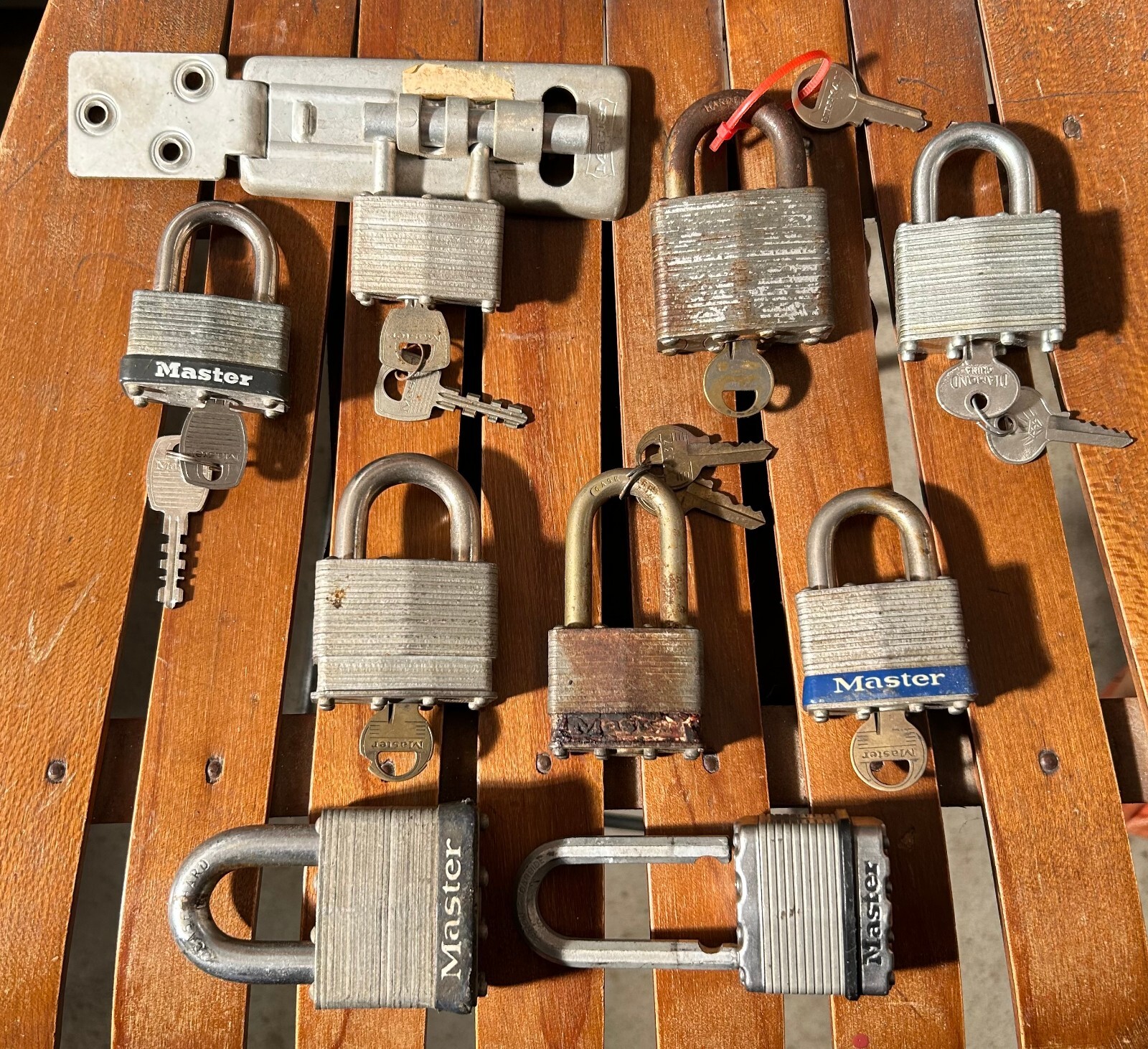 Master Bolt Padlock and Hinge Door Gate + (6) Pad Locks With The Keys