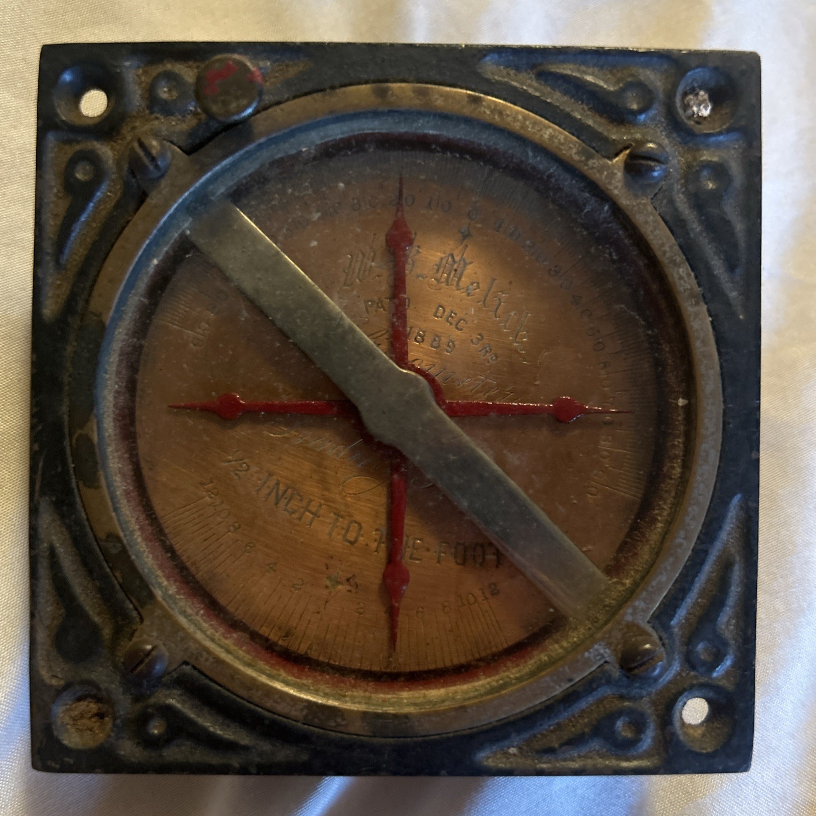 Antique – PAT. 1889 – W.B. MELICK – CLINOMETER GRADING SCALE – Level Tool