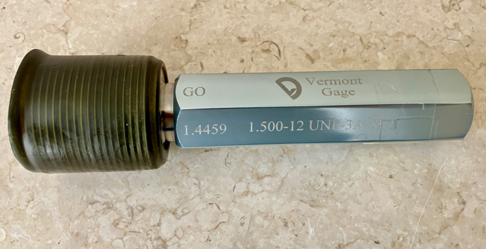 VERMONT GAGE 1-1/2 12 UNF 3A THREAD SET PLUG GAGE 1.5 1.50 GO PD = 1.4459