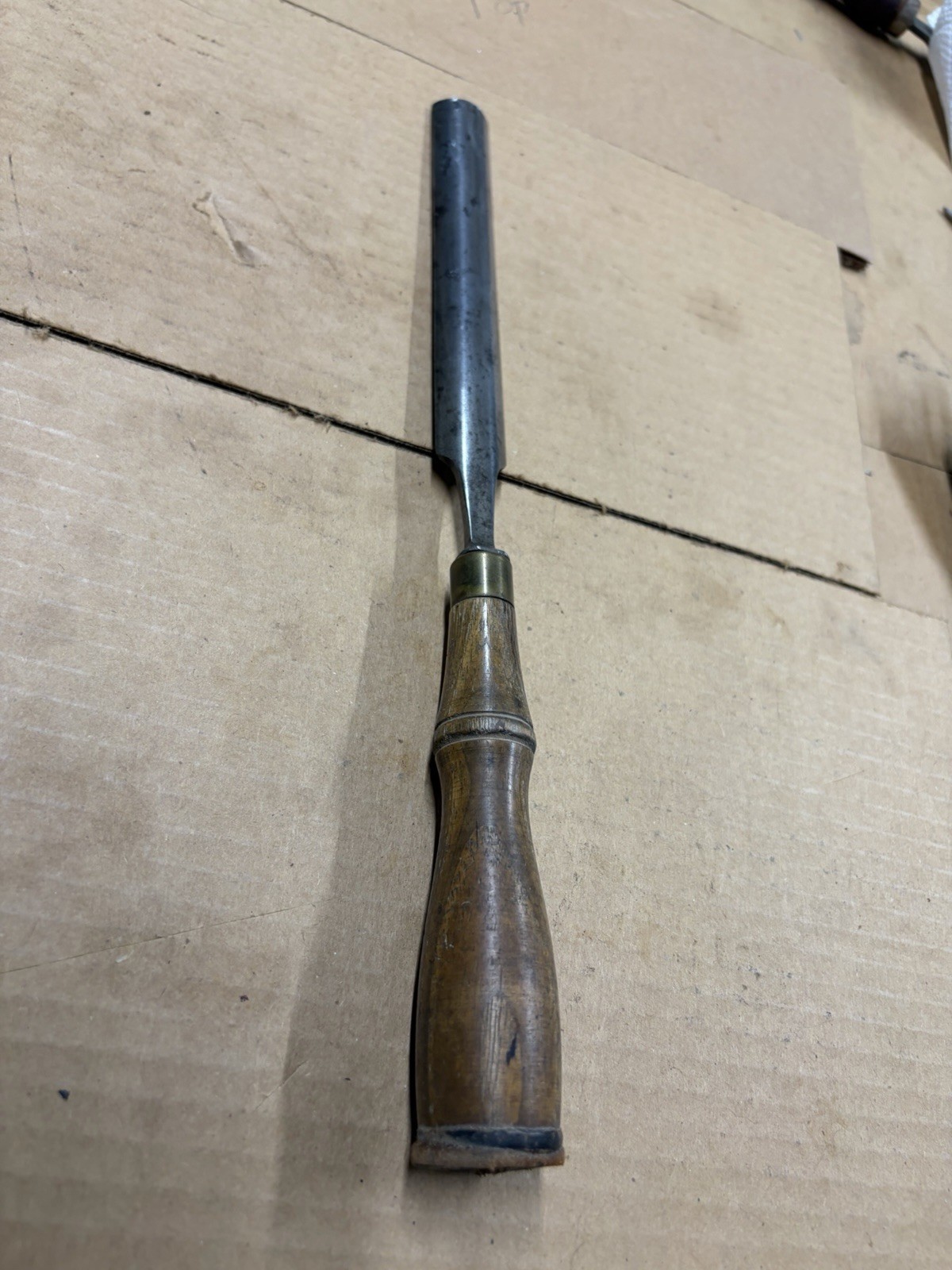 Antique Buck Bros Cast Steel 1” Gouge. Wood Handle with Leather Top
