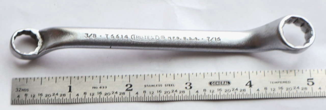TRU-TEST (USA) No. T6614 3/8 + 7/16 12 Pt. Offset Double Box End Wrench / MTT
