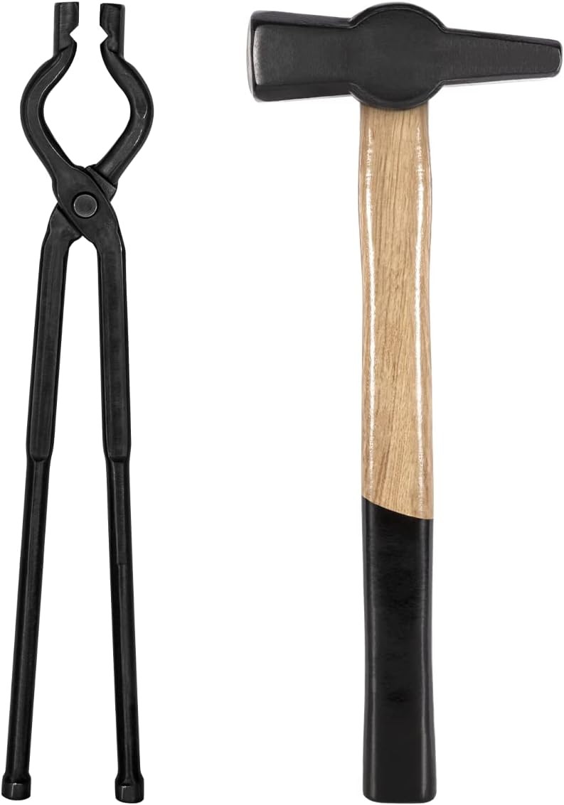 17” V-Bit Bolt Tongs & Blacksmith Hammer Kit 1.5KG (3.3LB) Knifemaking Tools Set