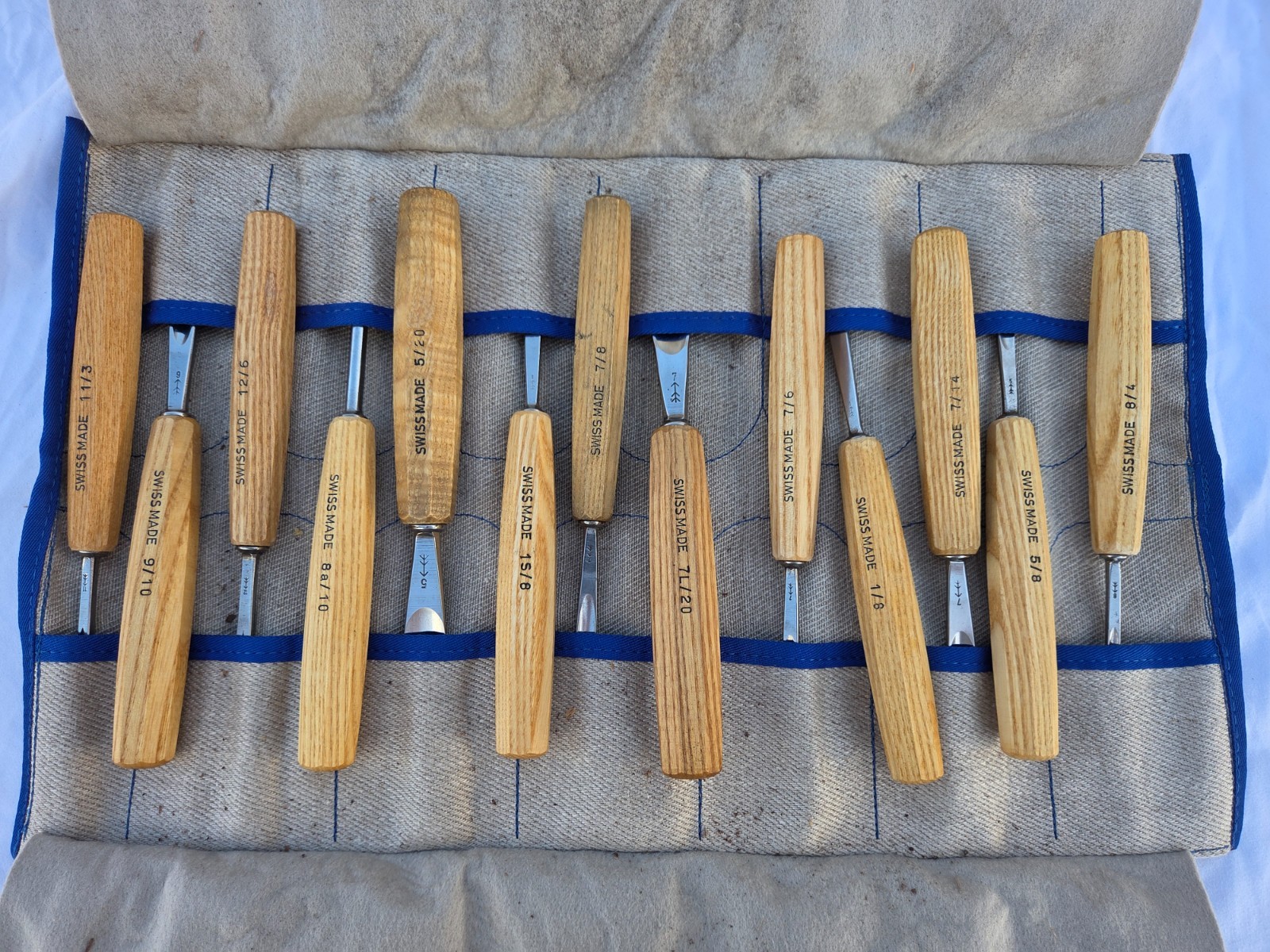 PFEIL “Swiss Made” Set OF 13, W/ tool Roll woodcarving tools RO 12