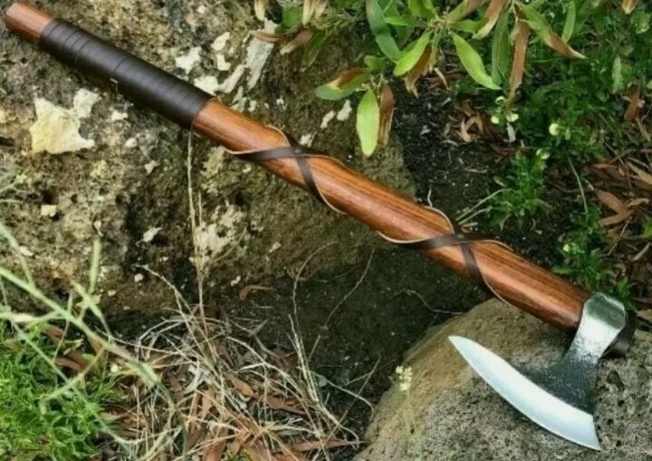 Custom Handmade Viking Bearded Axe Carbon Steel Hunting Axe Rosewood Wrap Handle