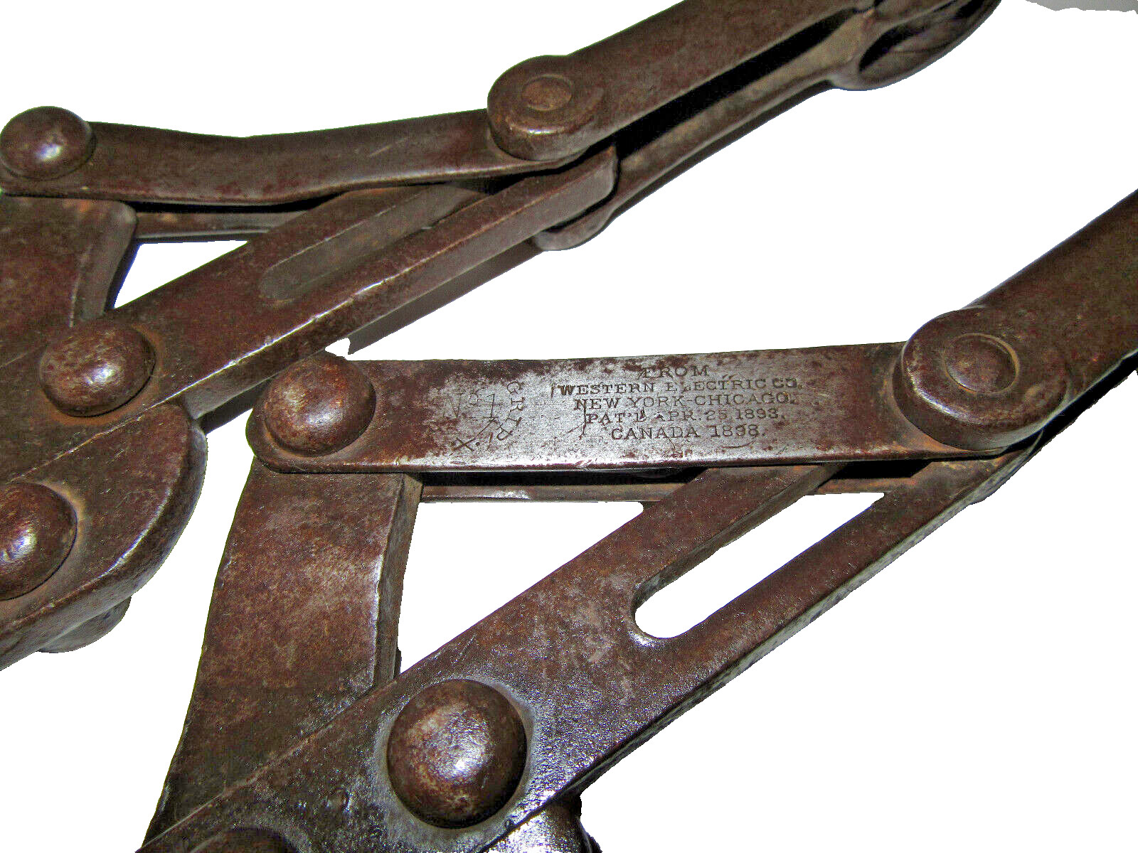 2 Pat. 1893 Western Electric Buffalo Grips No. 1 Cable Puller w/Double Pulley