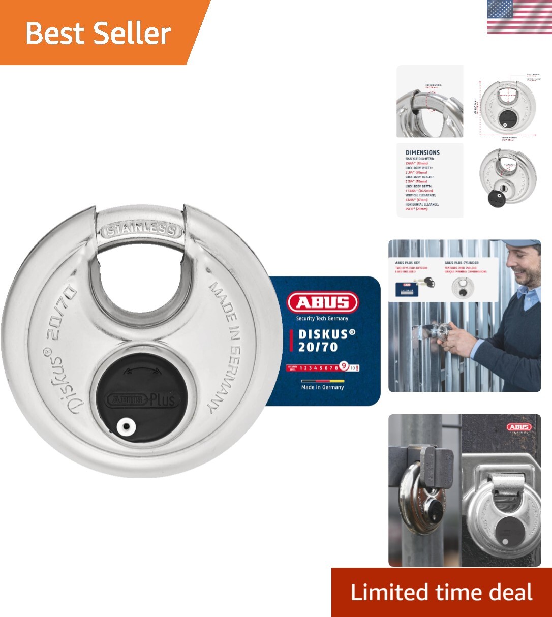 Diskus 20/70 Heavy Duty Stainless Steel Lock – Polished Finish, Easy Management