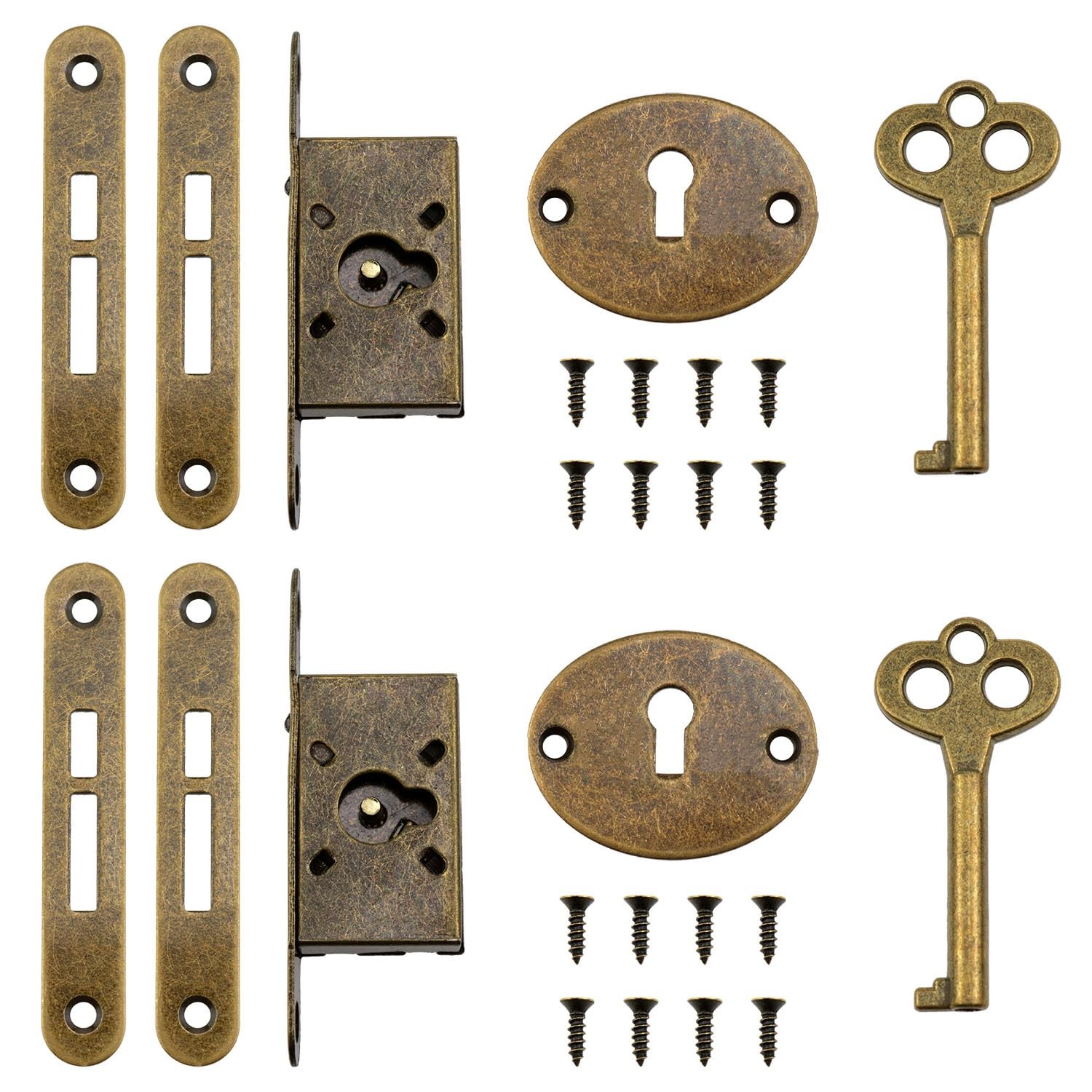 2 Set Bronze Fully Embedded Antique Lock Cedar Chest Key Lock with Mounting S…