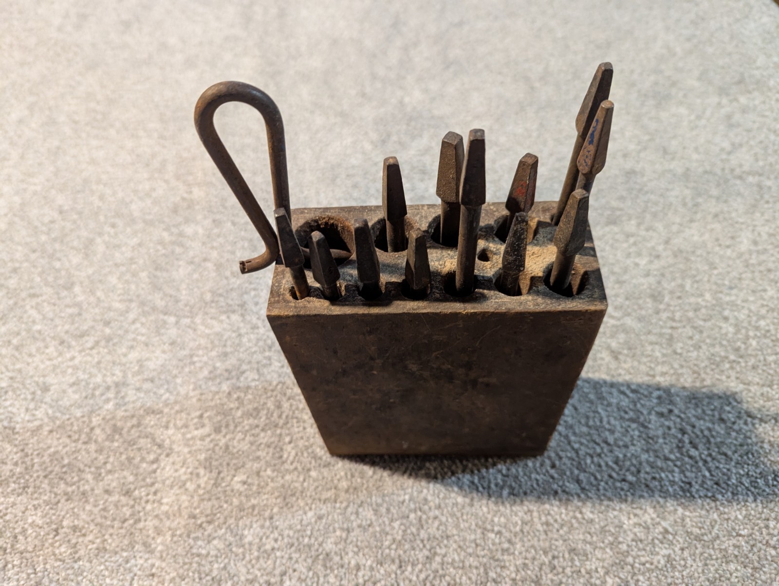 Antique Drill Bit Set Auger Wooden Box Carpenter Woodworking