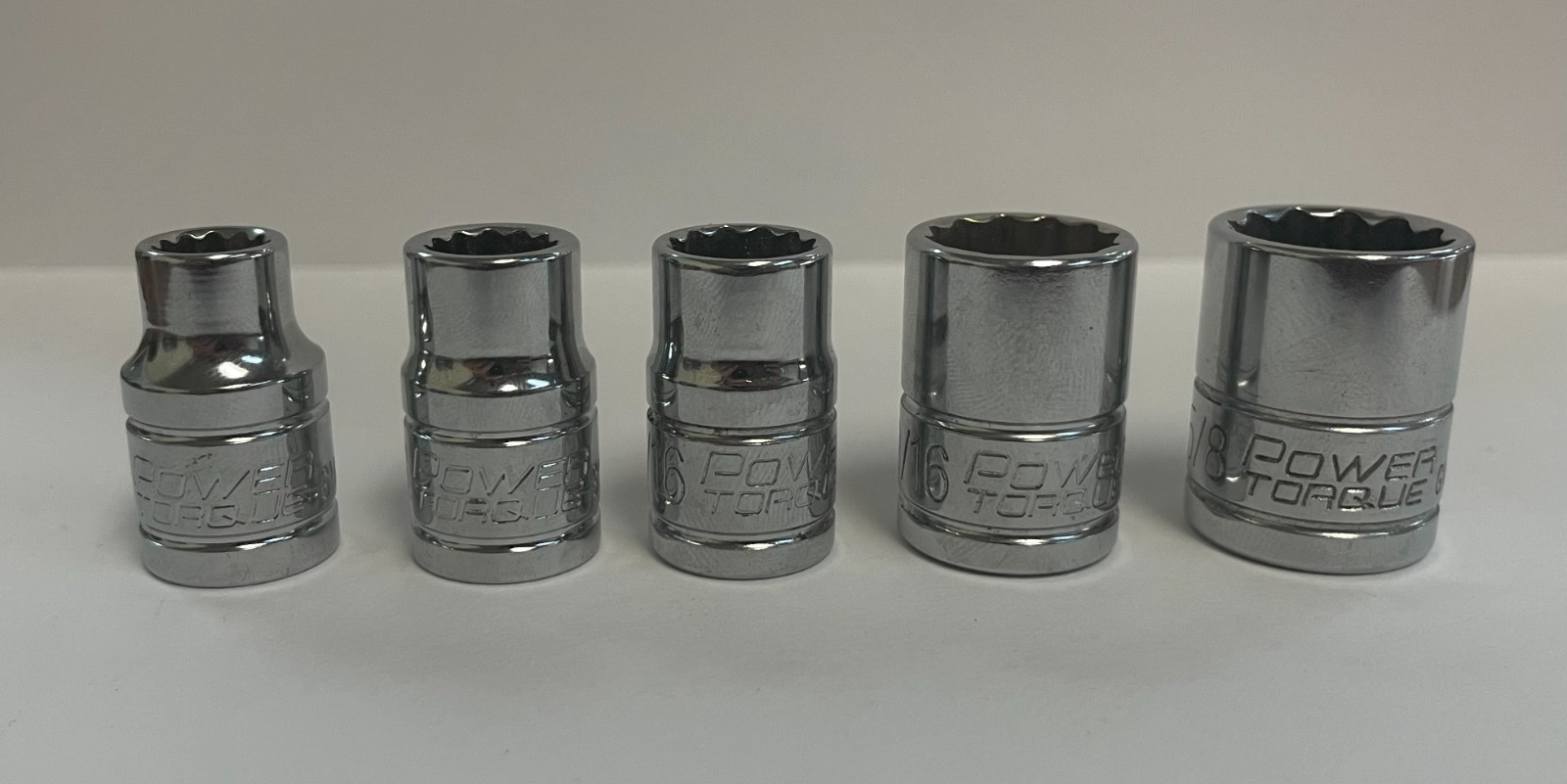 Power Torque Sockets – SET OF 5 – 3/8 Inch Drive SAE – 12 Point 5/16 to 5/8