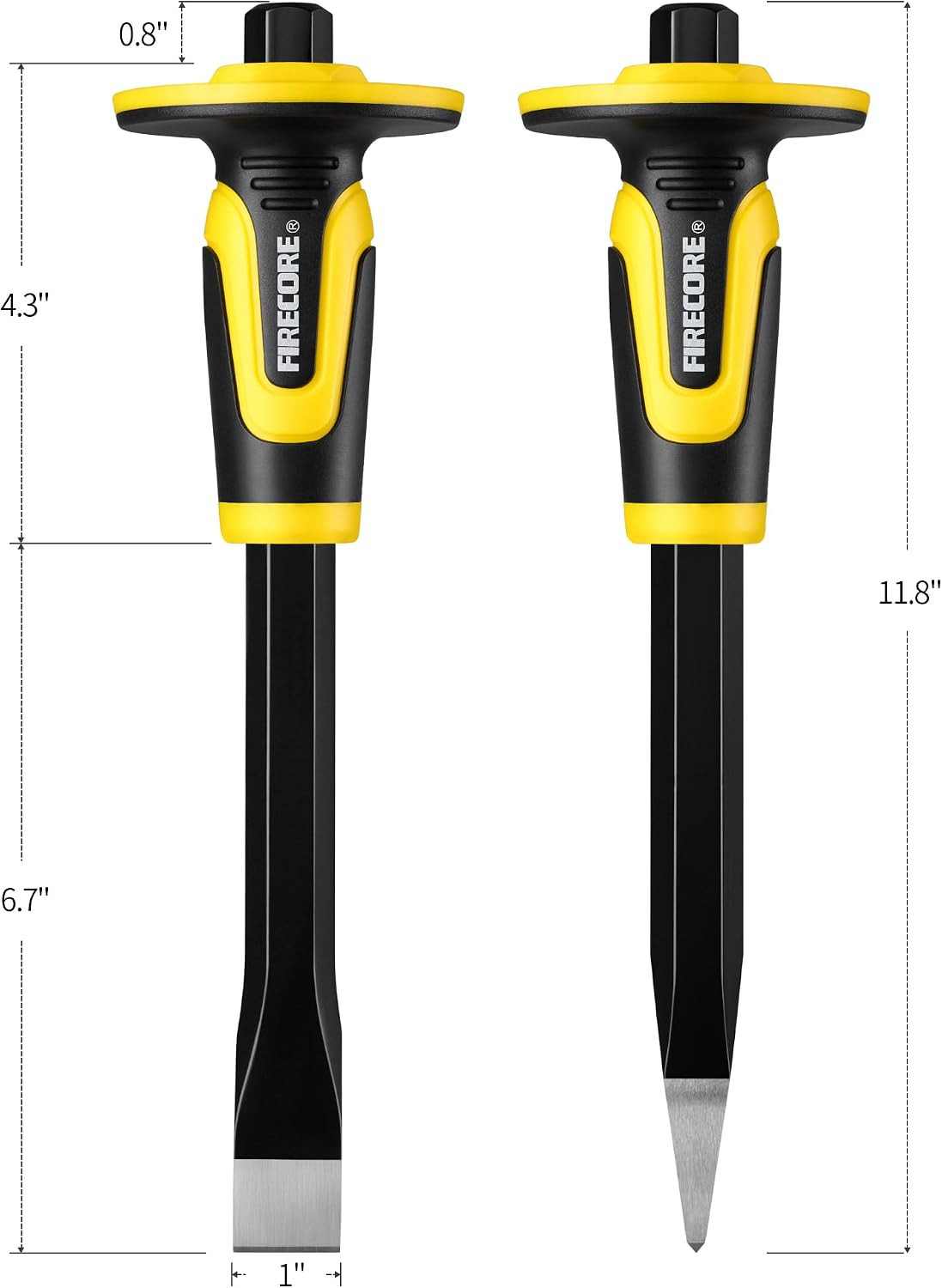 Rock Chisel Set, 3PCS Masonry Chisel with Hand Guard Heavy Duty Point Flat Cold