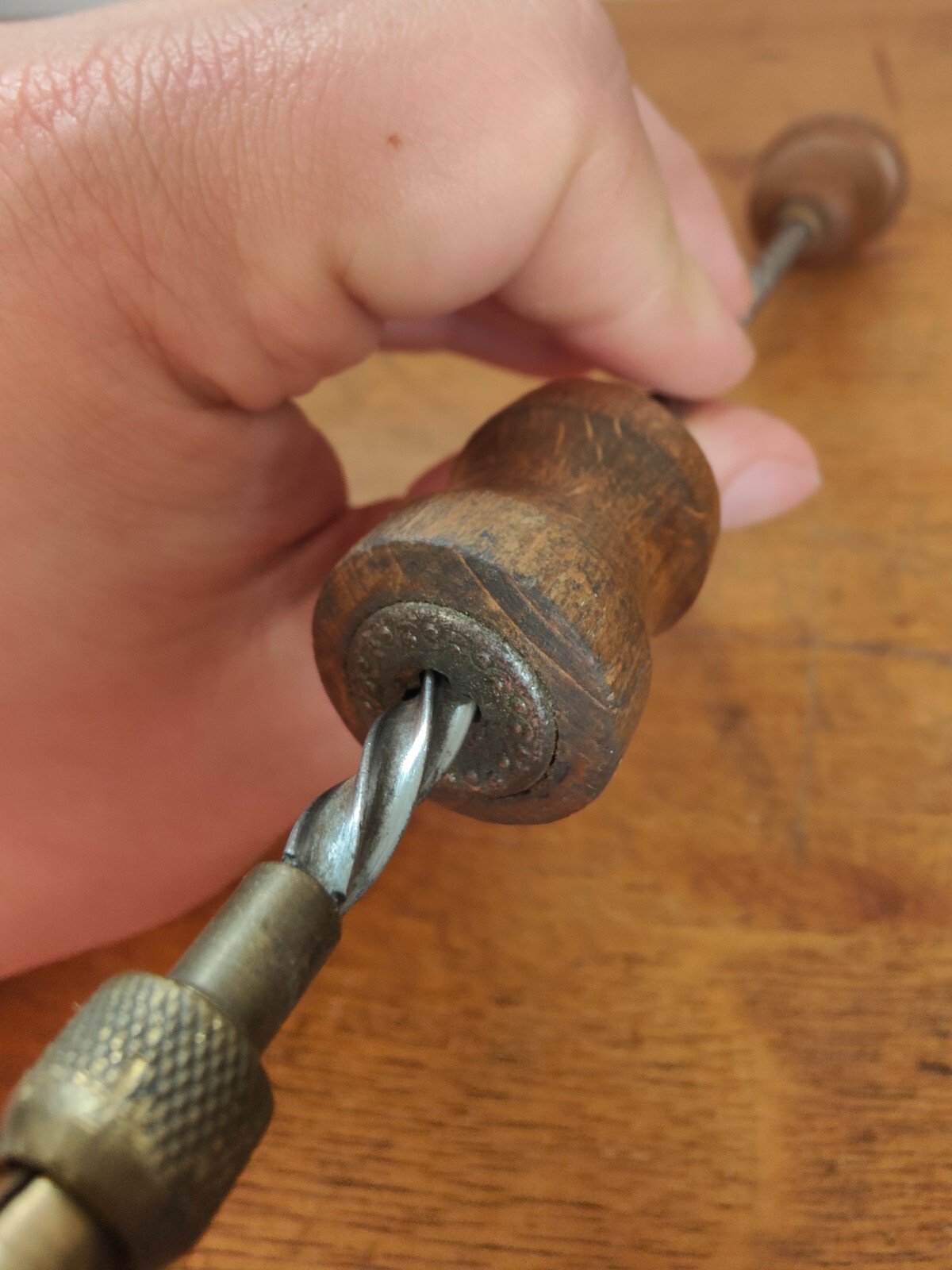 Vintage Hobbies Brass & Steel Archimedes Hand Drill, Old tool Foreign Stamp 24cm