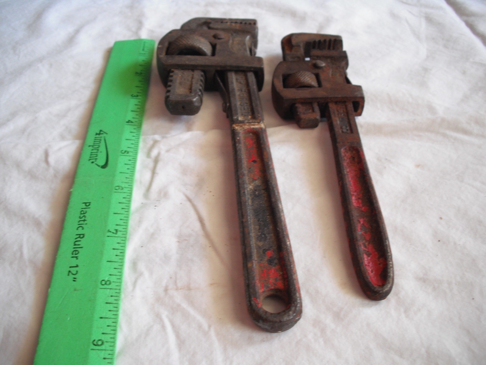 Lot of 2 Adjustable Pipe Wrenches, Metal, Drop Forged, TDEL CO., Spain, Vintage