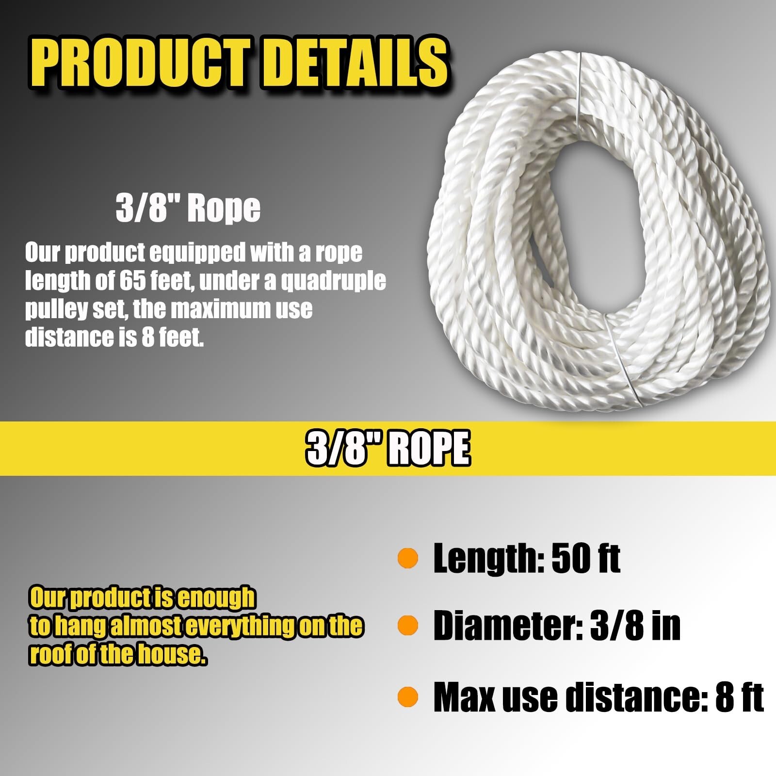 Block and Tackle 1100 Lbs 2200 LBS Breaking Strength Heavy Duty Pulley 50Ft Rope