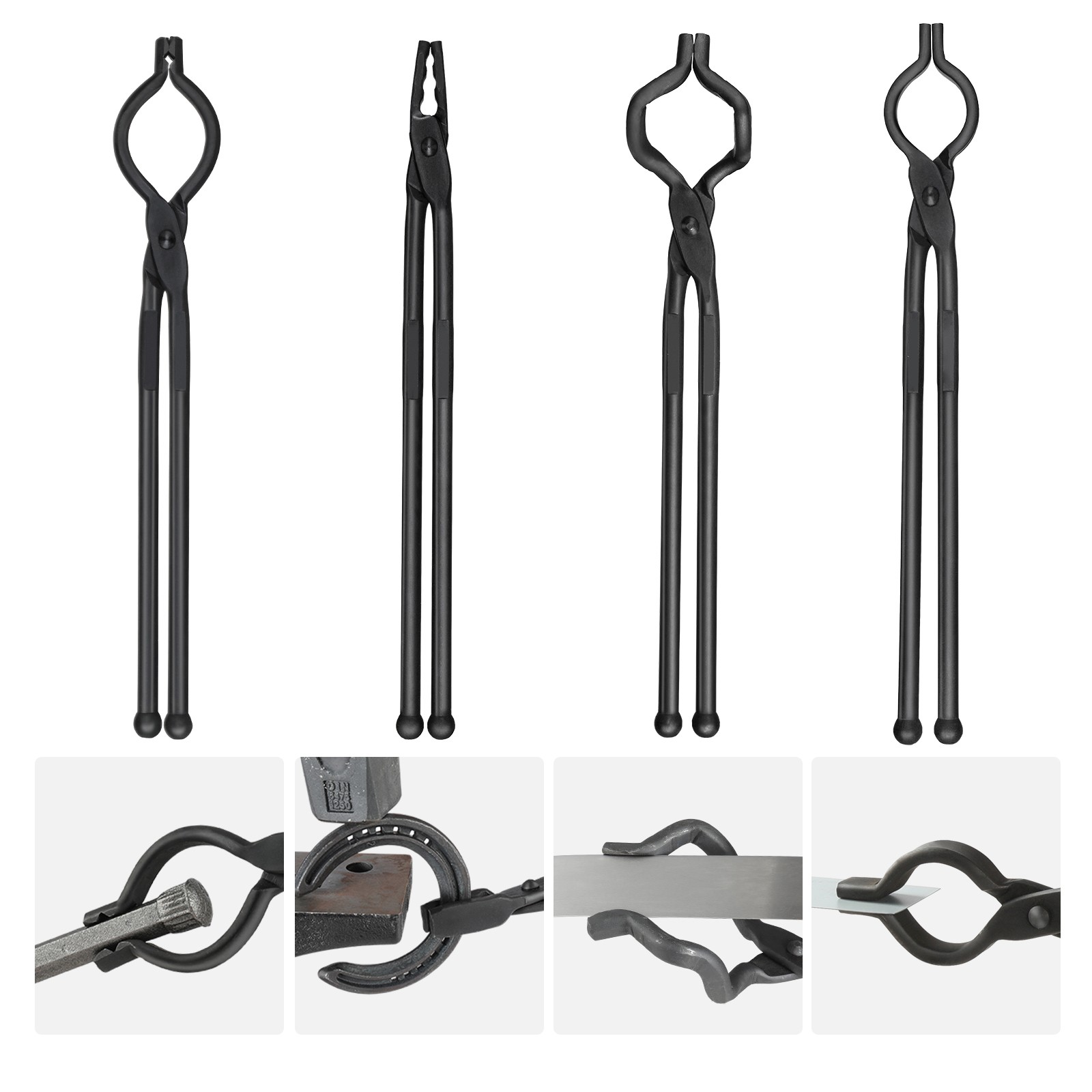 Uimoso 18” Blacksmith Tongs Set, 4 PCS V-Bit, Bolt, Wolf Jaw, Z V-Bit Tools