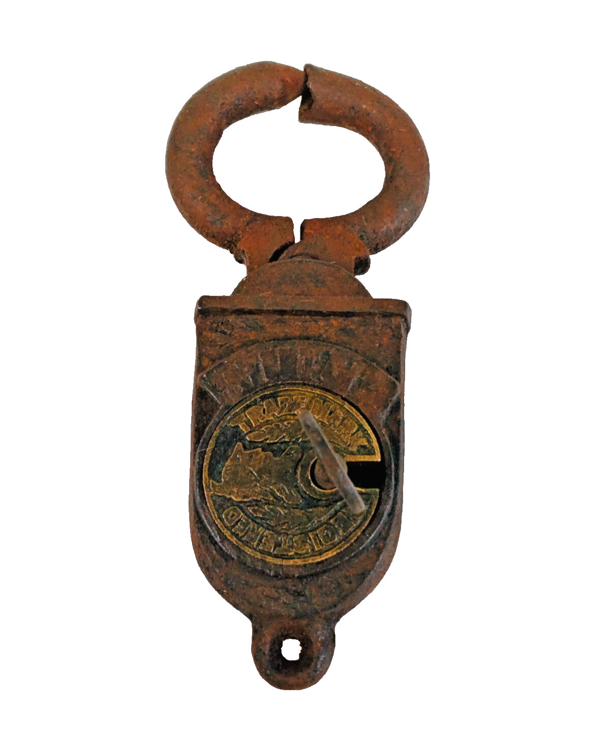 1900’s Old Antique Strong Solid Iron & Brass Rare Unique Shape Pad Lock With Key