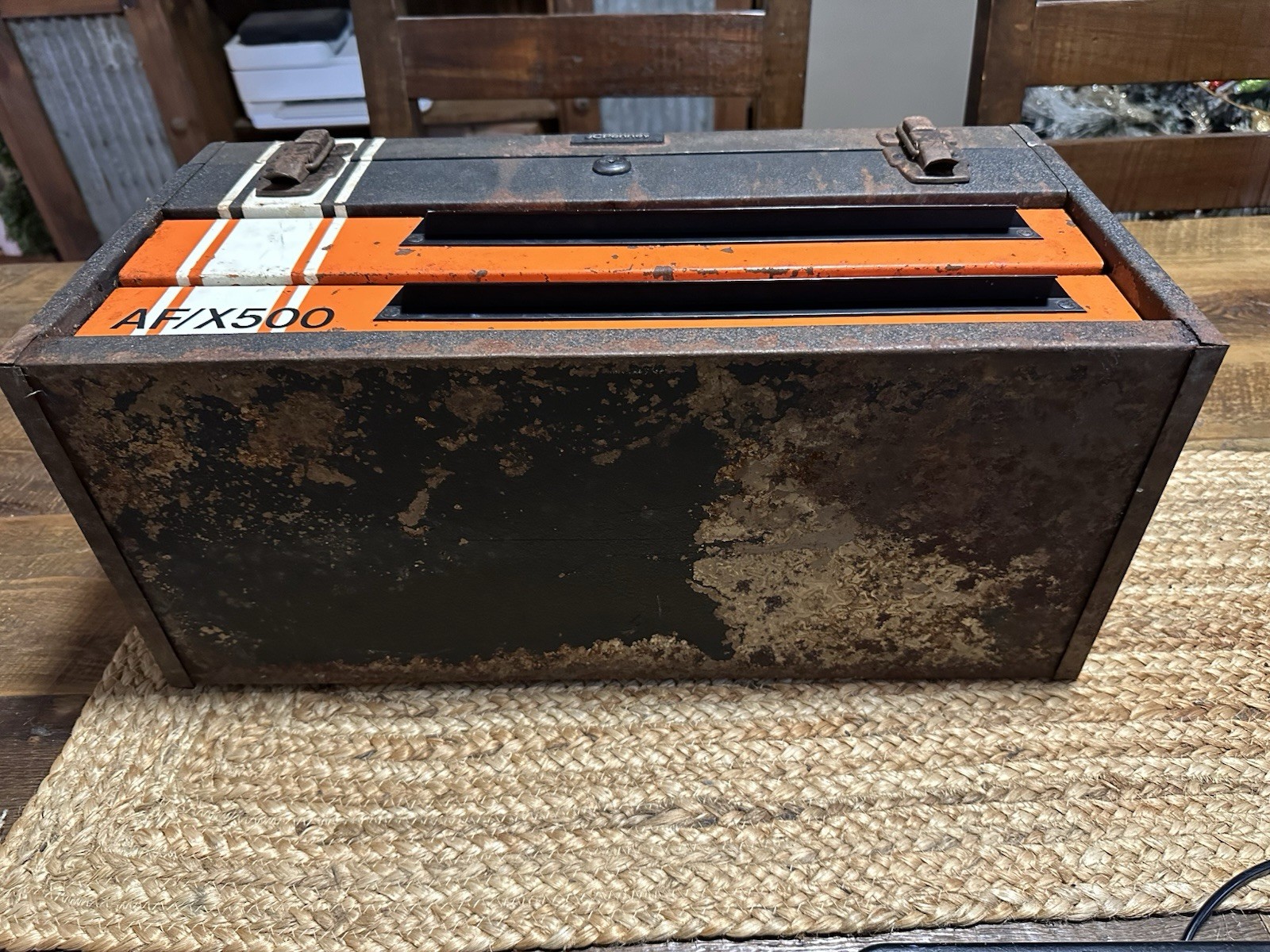 Vintage JCPenney AF/X500 Metal Toolbox 2-Drawer Chest Racing Stripe 1970s – 20”