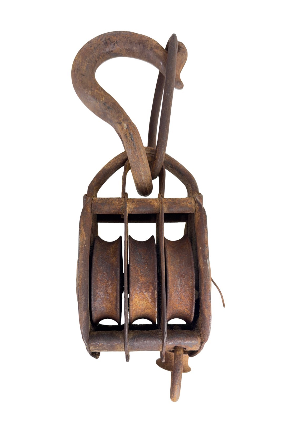 Antique Farm Barn Hoist Double AND Triple Pulleys Block Cast Iron Hook Primitive