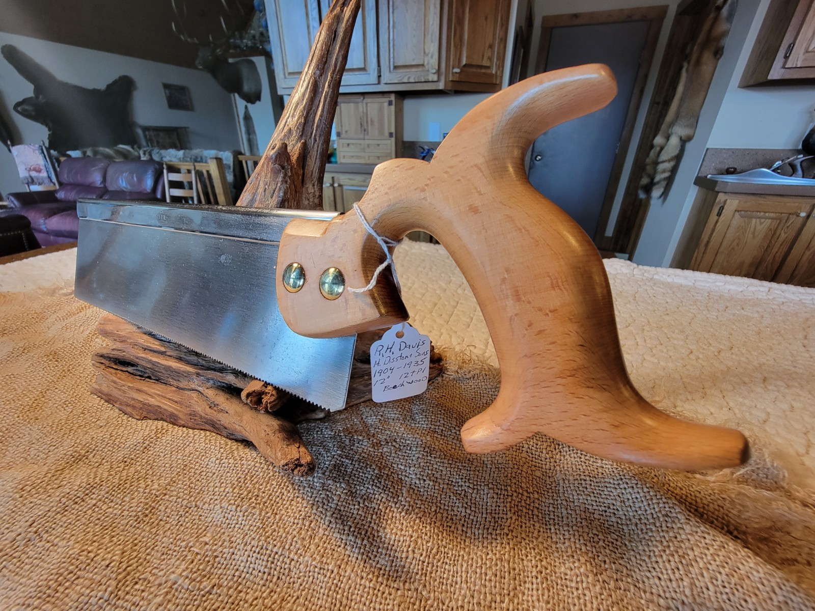 ANTIQUE BACK SAW R.H.DAVIS 12” By HENRY DISSTON 12 TPI Sharp. 1904-35 EXC.
