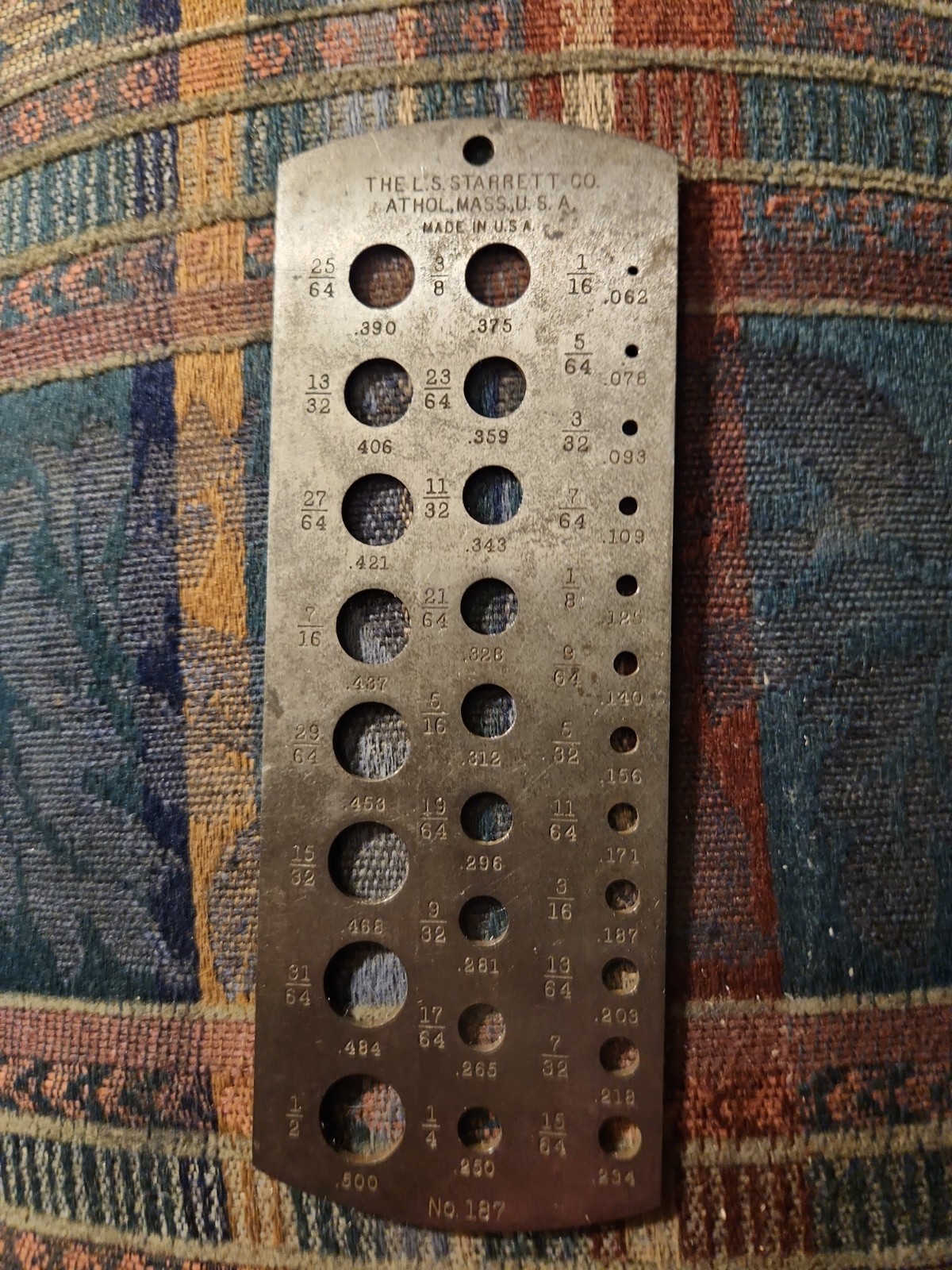 Vintage LS Starrett Co No.187 Fractional Size Drill Gauge, 1/16″-1/2″