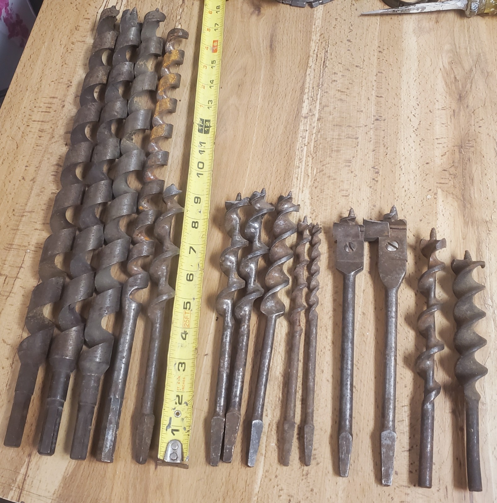 Lot of 14 Antique Vintage Auger Drill Bits Adjustable Bit Greenlee Stanley Etc