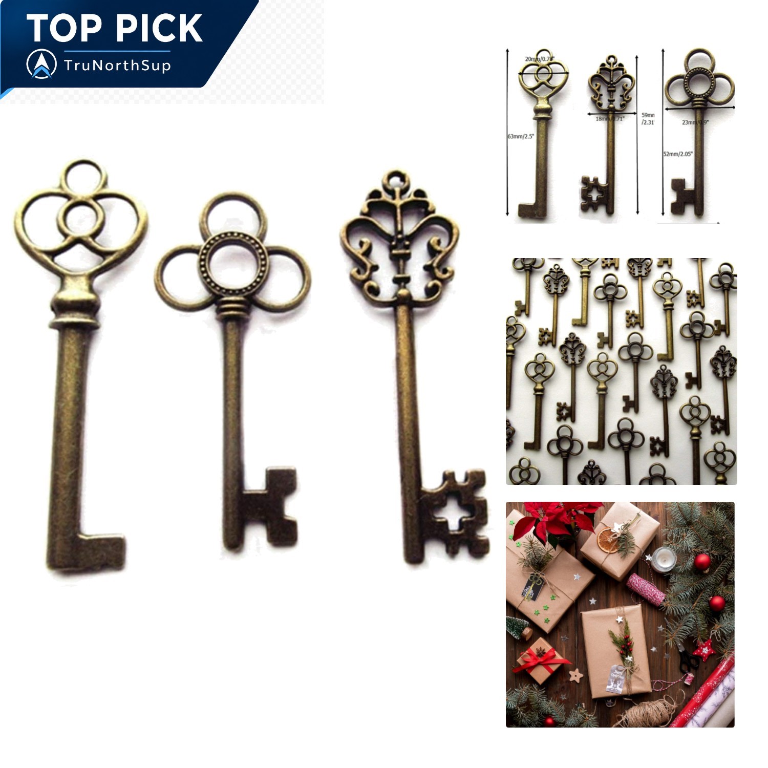 Set of 30 antique bronze skeleton keys jewelry charms key charms for bracelet…