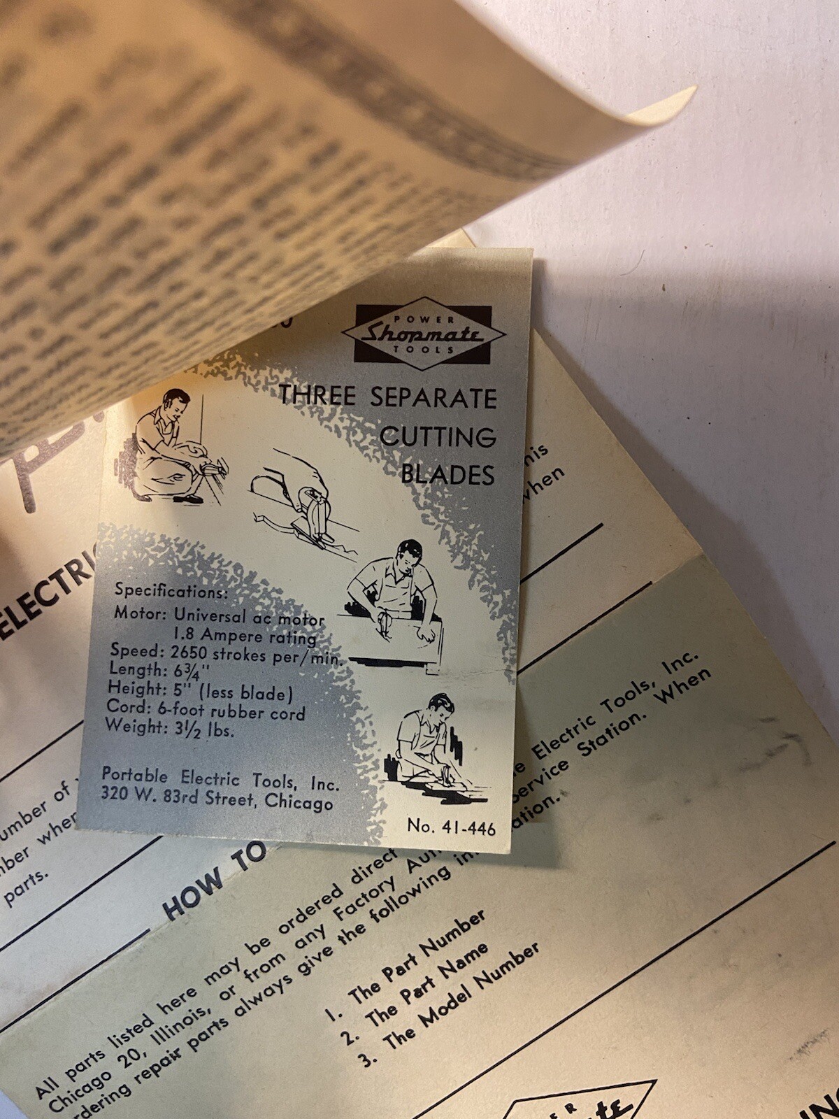 Vintage 1950’s Shop Mate Electric Saw Power Tool handbook and original tags
