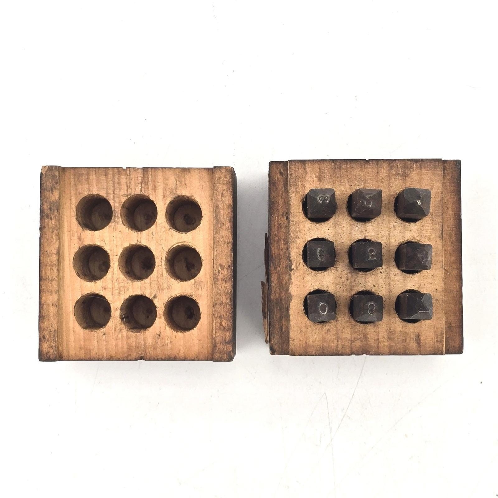 Craftsman Steel 1/8 Number Stamp Set Wood Block Case Sears Roebuck 1940s–1960s