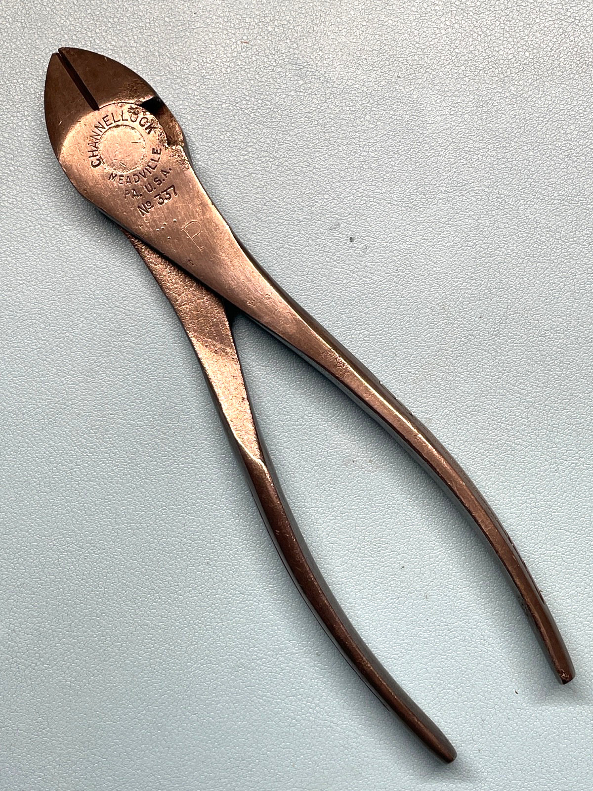 Vintage Channellock No. 337 Diagonal Cutter Pliers USA w/ Art Deco Arrow Handles