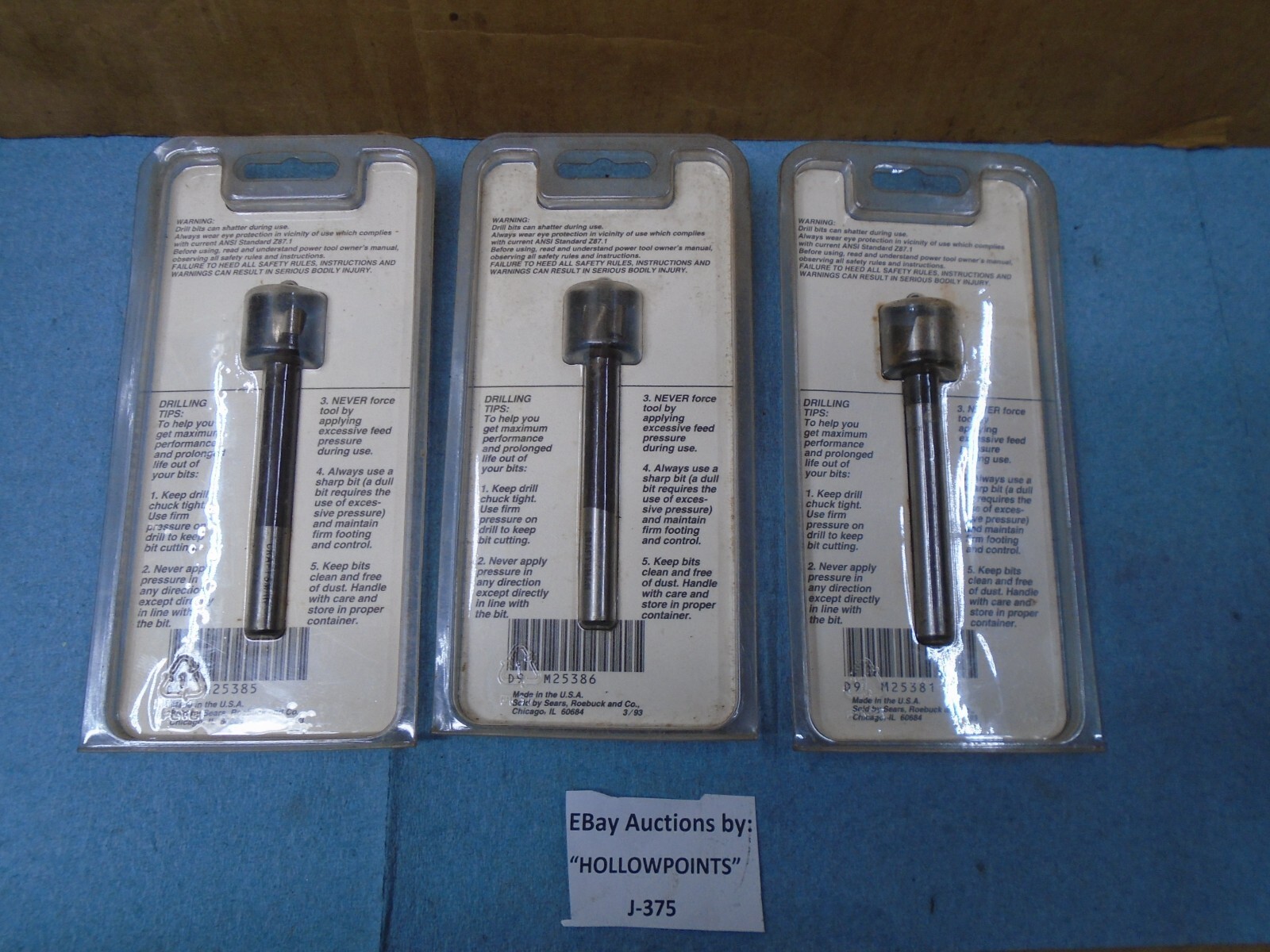 Craftsman USA Lot of 3HSS Forstner Bits 3/8″ 1/2″ 3/4″ No. 9-25381 85 86 J375