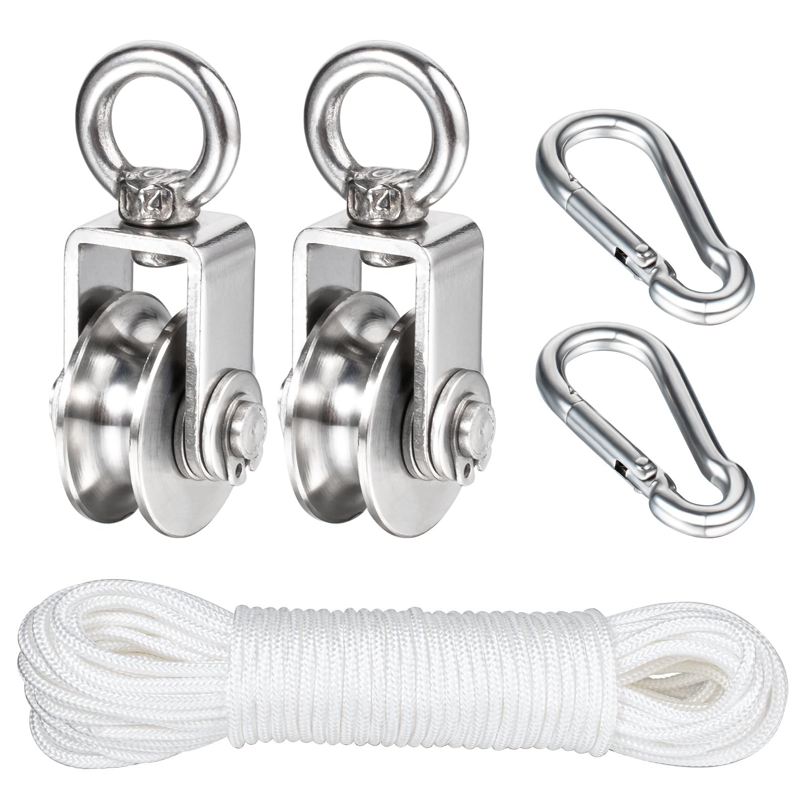 Stainless Steel Small Pulley M25, 20m Nylon Rope and 2pcs Clips for Outdoor D…