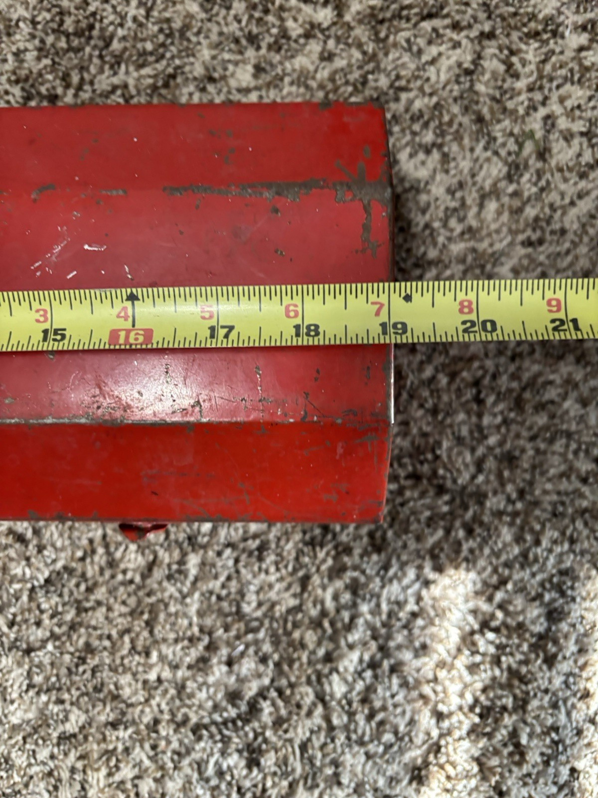 RED Vintage Metal USA Hip Roof Style 19″ Carpenter TOOL BOX with Tray -Rustic