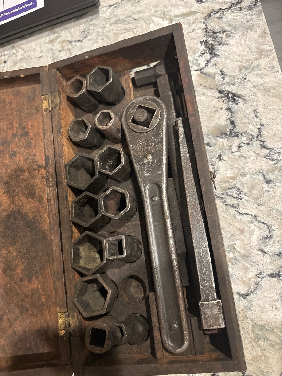 Rare Antique Billings & Spencer Ratchet Socket Wrench Set – Original Wood Box –