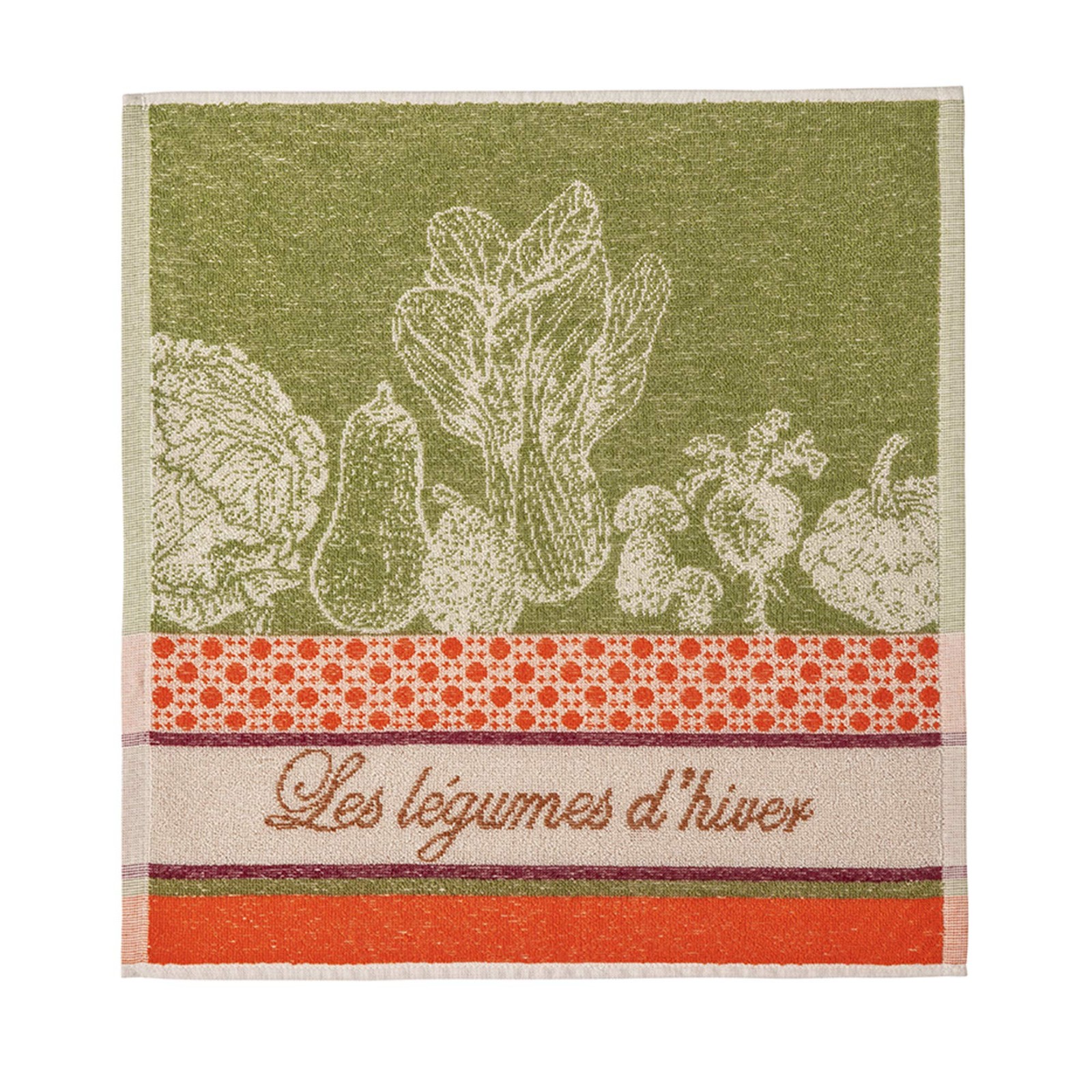 Coucke French Cotton Terry Towel – Legumes D’hiver, 20″x20″, Green