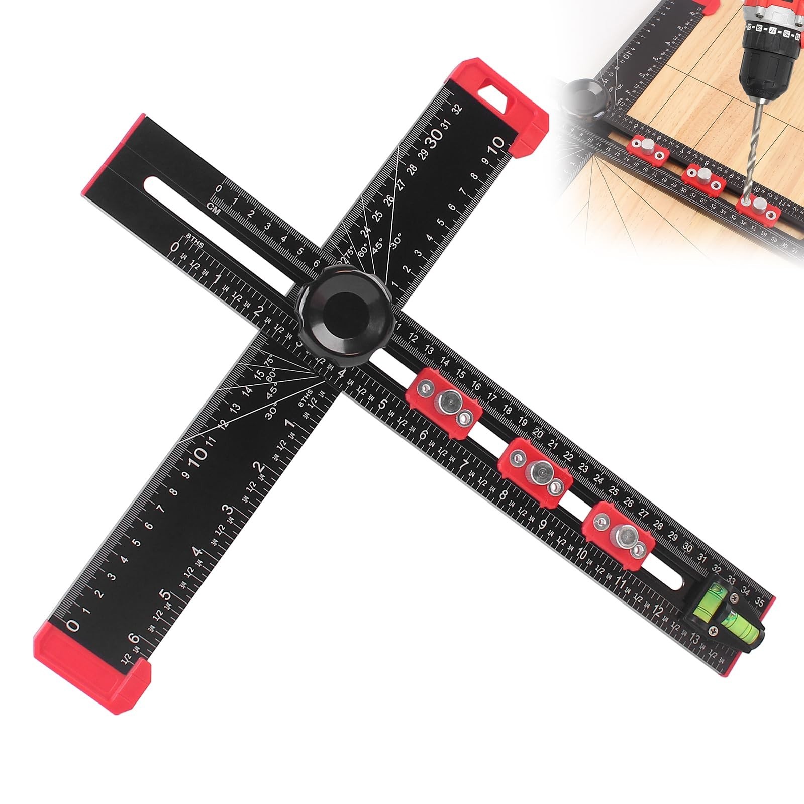 4-in-1 Aluminum Drilling Positioning Ruler, 16″ Multifunctional T Square Rule…