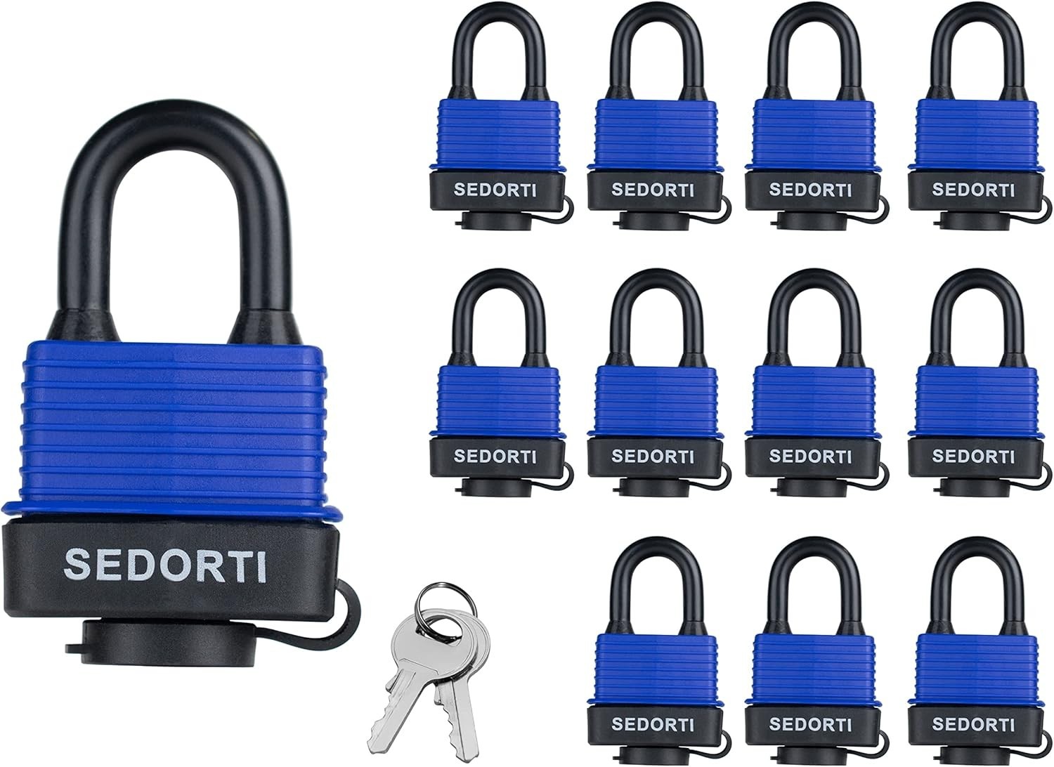 Colored Waterproof Padlocks Pack of 12 Steel Lockout Tagout Locks with Keys Blue